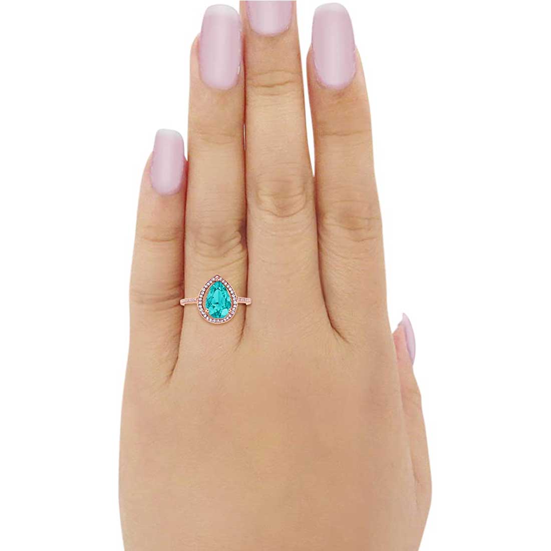 Halo Teardrop Pear Rose Tone Paraiba Tourmaline CZ Ring