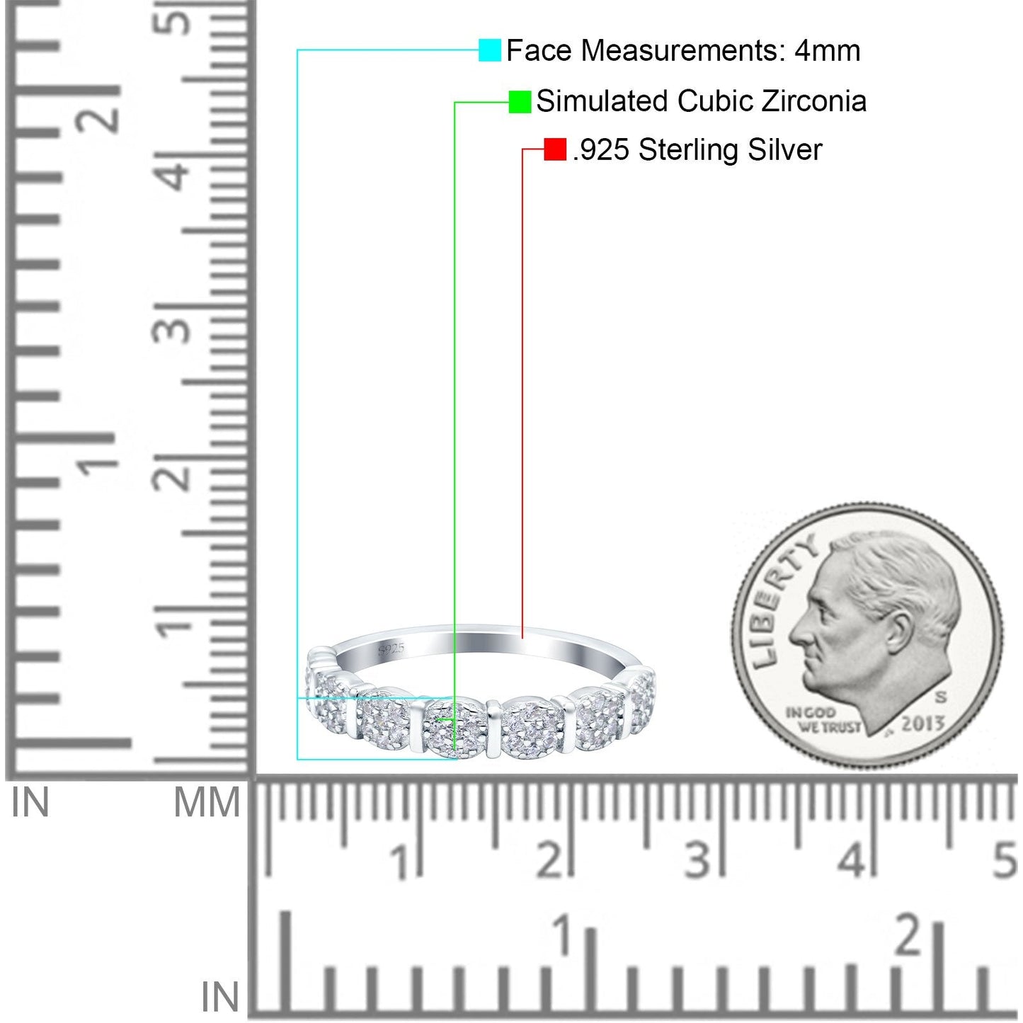 Half Eternity Ring Wedding Band Round Pave Simulated Cubic Zirconia (4mm)