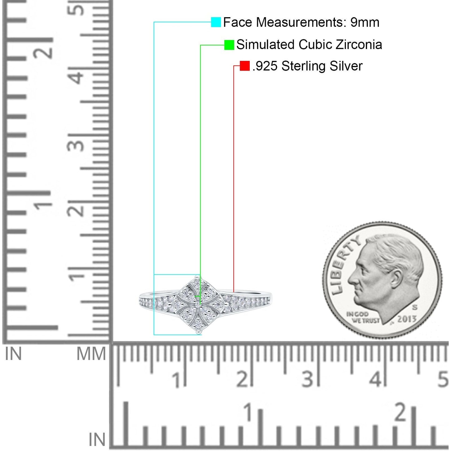 Wedding Ring Band Round Pave Simulated Cubic Zirconia (9mm)