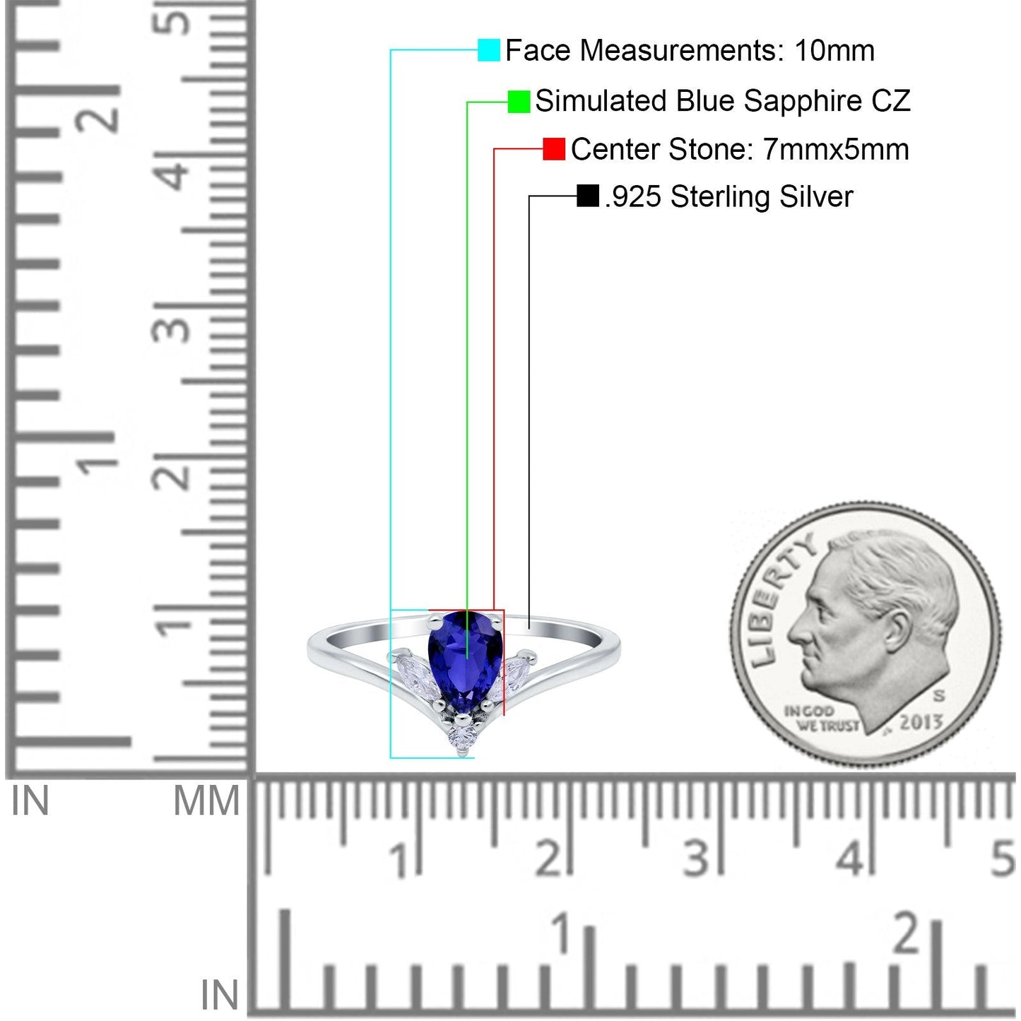 Teardrop Pear Art Deco Engagement Ring Simulated Blue Sapphire CZ