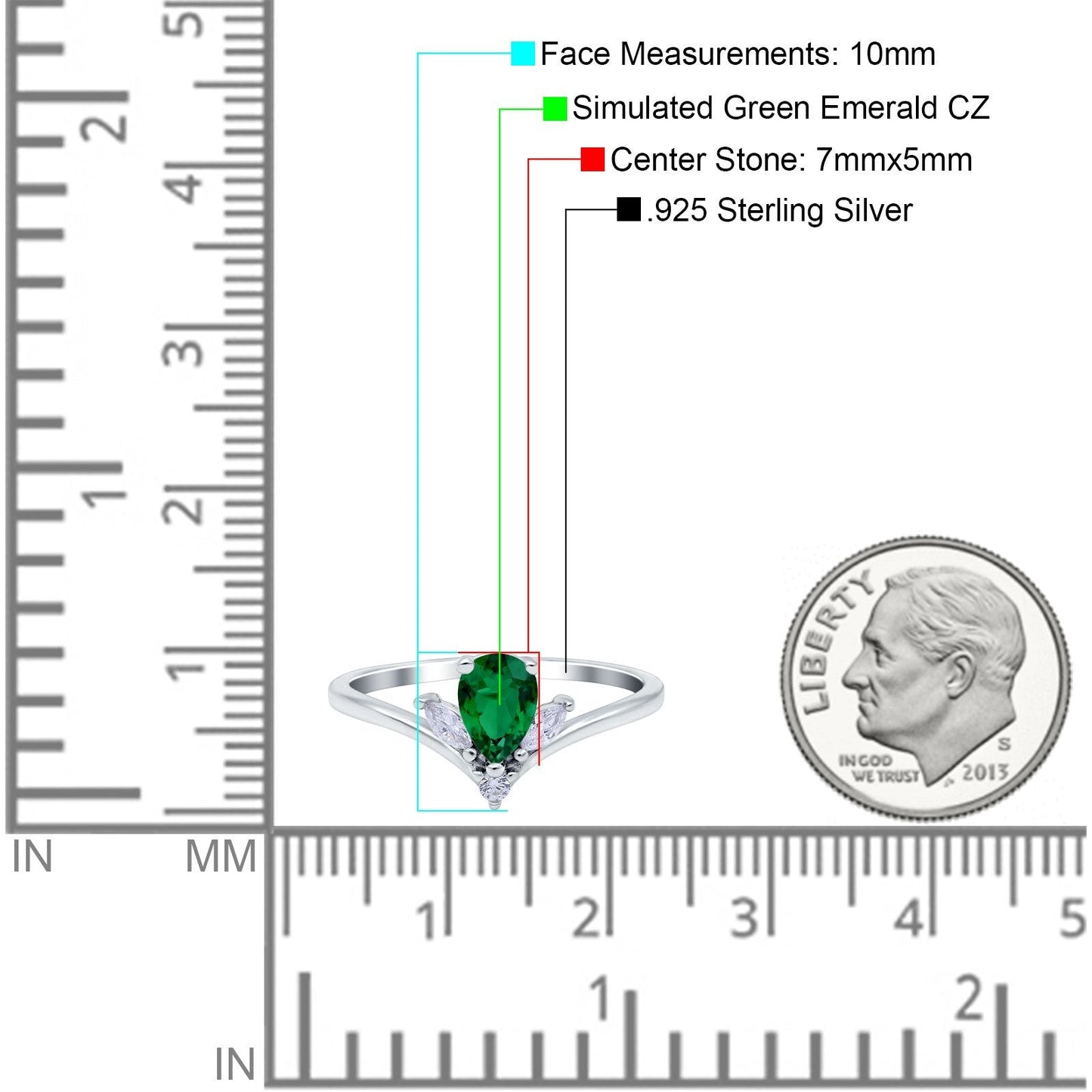 Teardrop Pear Art Deco Engagement Ring Simulated Green Emerald CZ