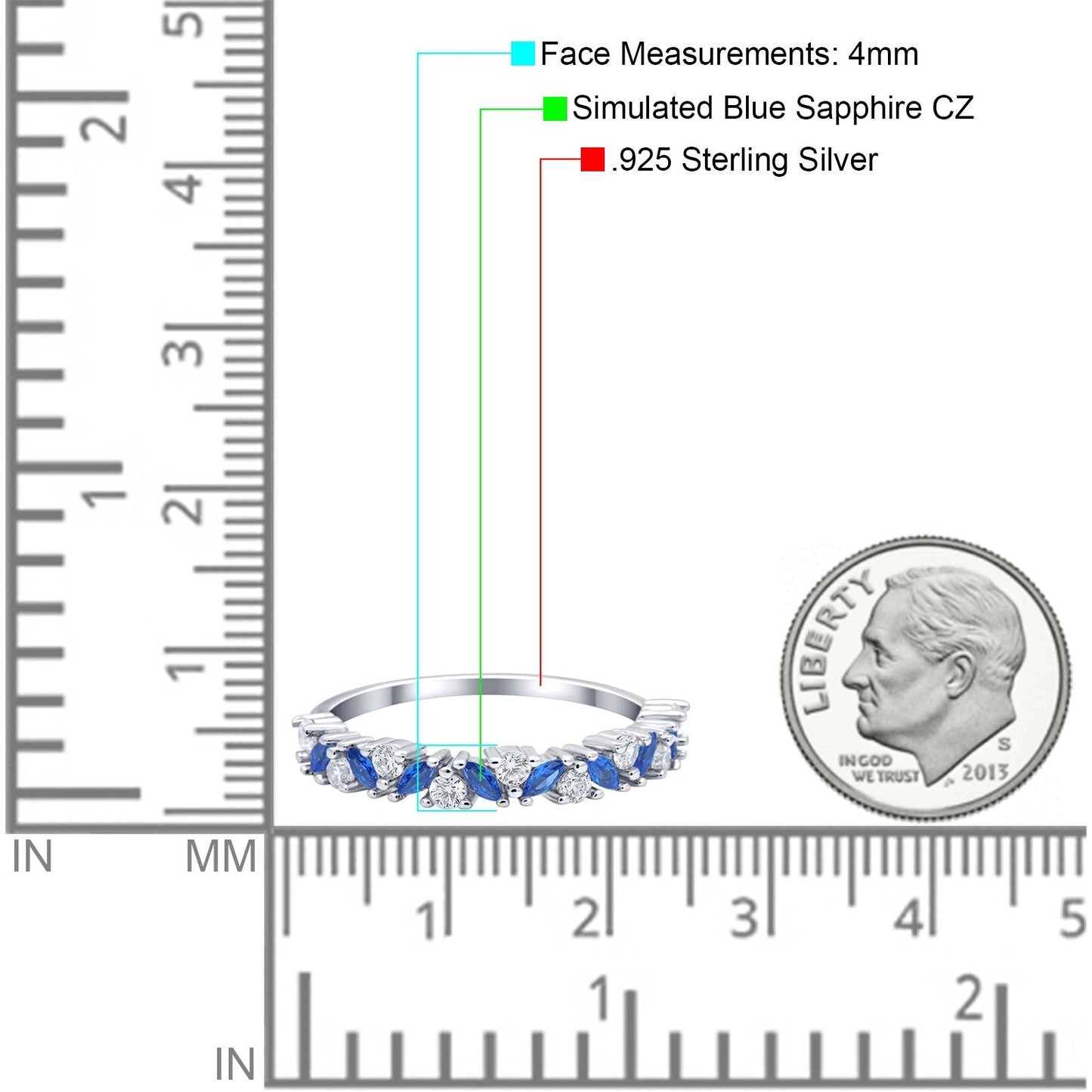 Eternity Ring Marquise Round Simulated Blue Sapphire CZ Wedding Band