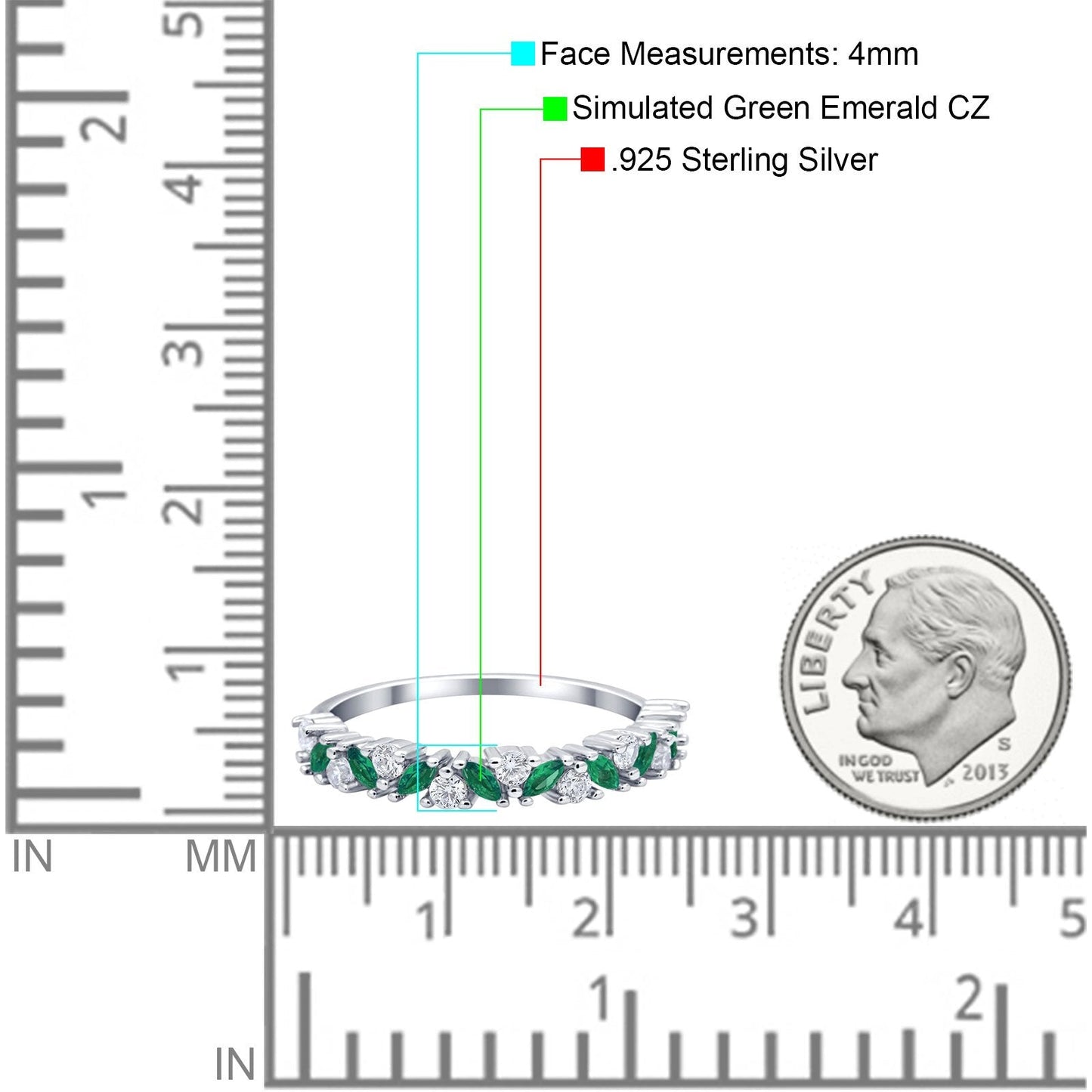 Wedding Band Eternity Ring Marquise Round Simulated Green Emerald CZ