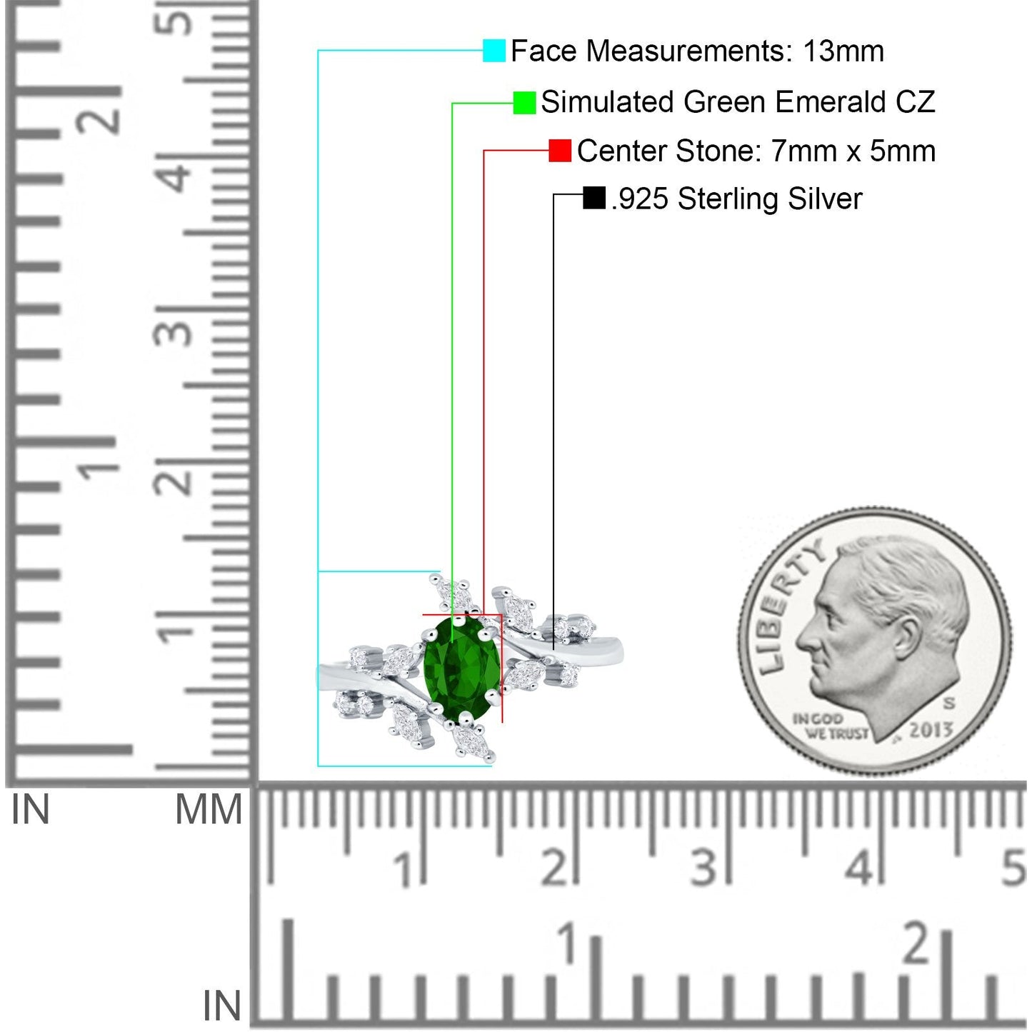 Oval Marquise Simulated Green Emerald CZ Ring