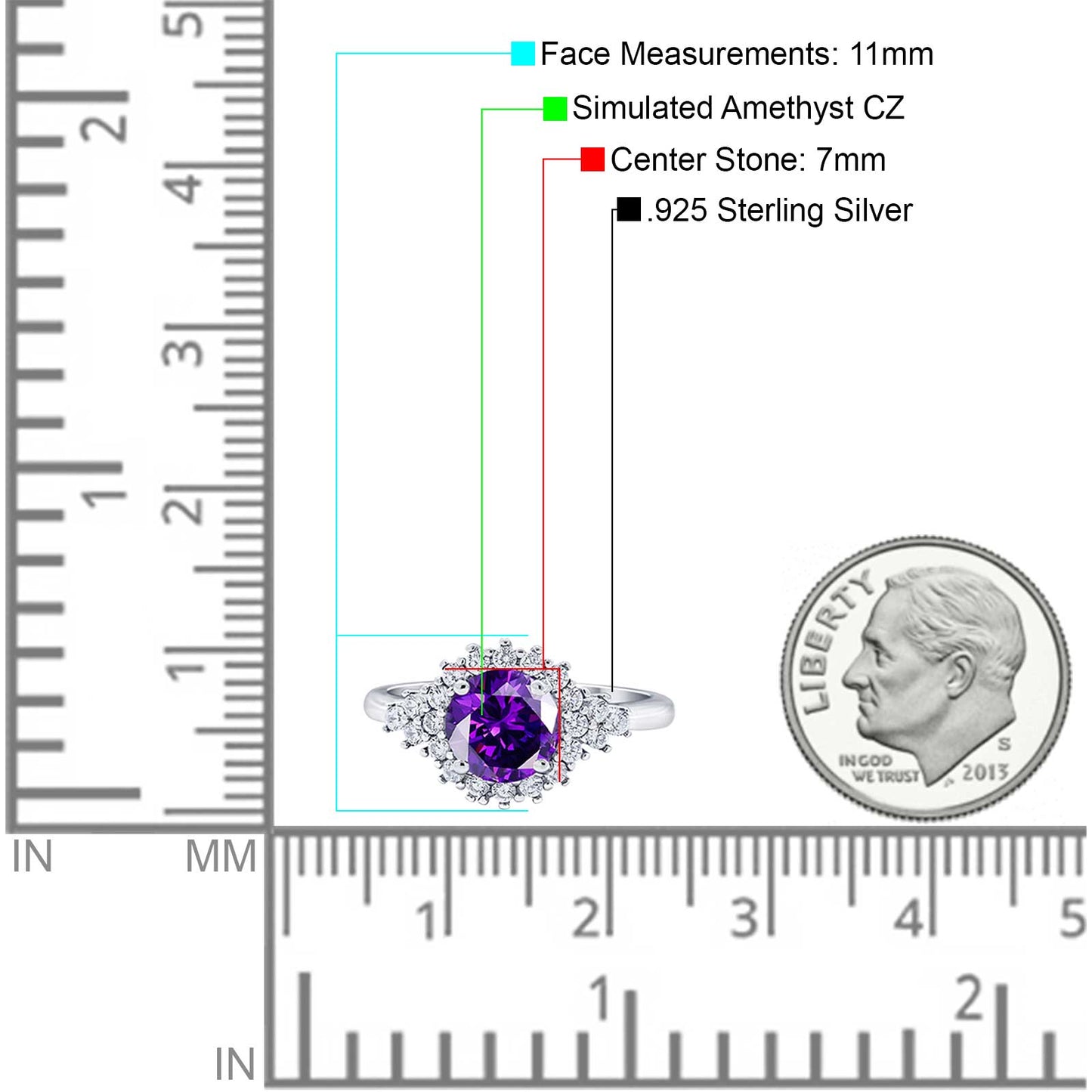 Halo Vintage Engagement Ring Round Simulated Amethyst CZ