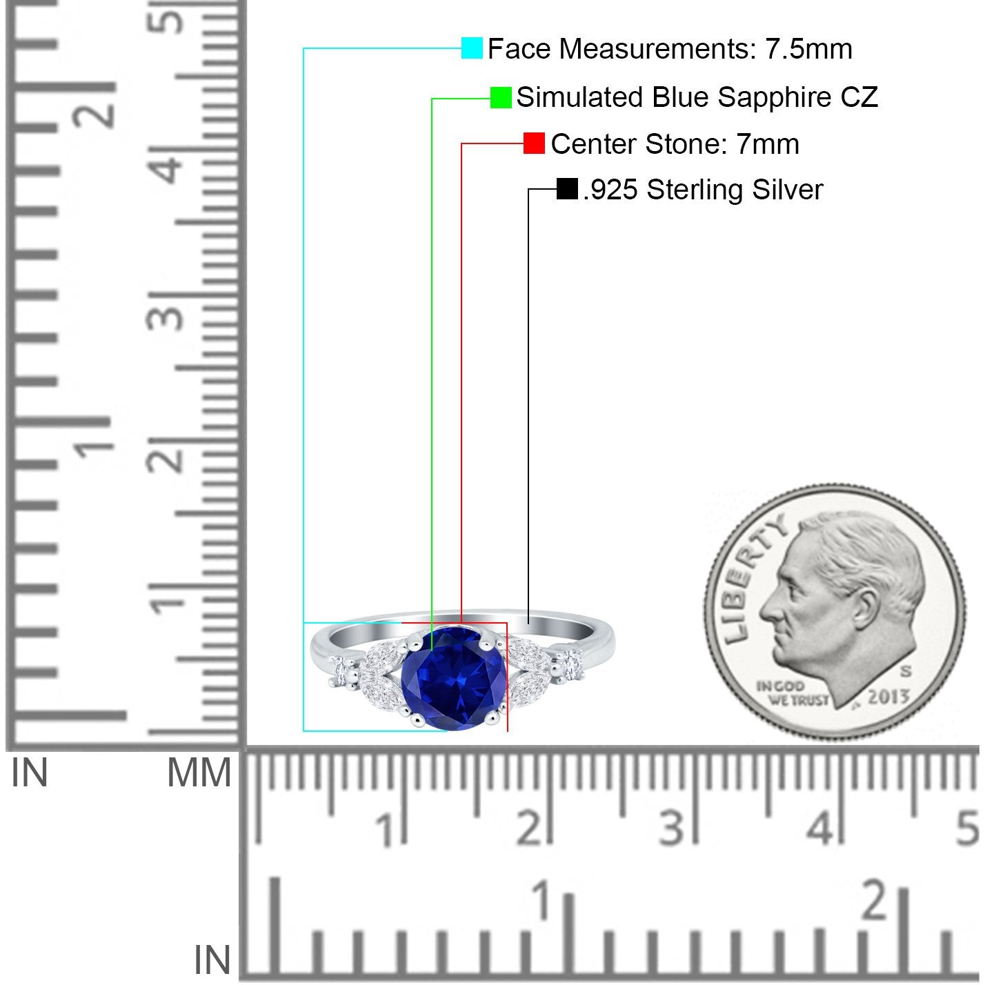 Art Deco Round Blue Sapphire CZ Engagement Ring