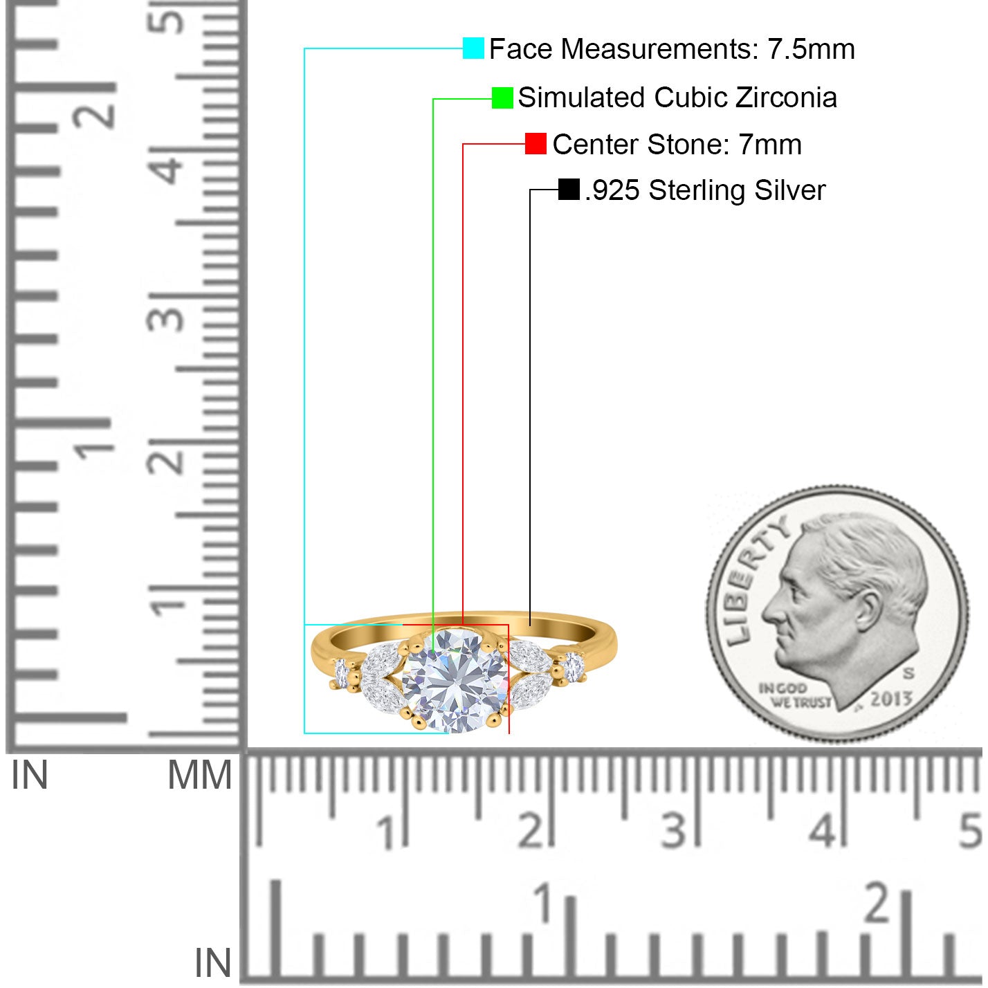 Art Deco Engagement Ring Cubic Zirconia Yellow Tone