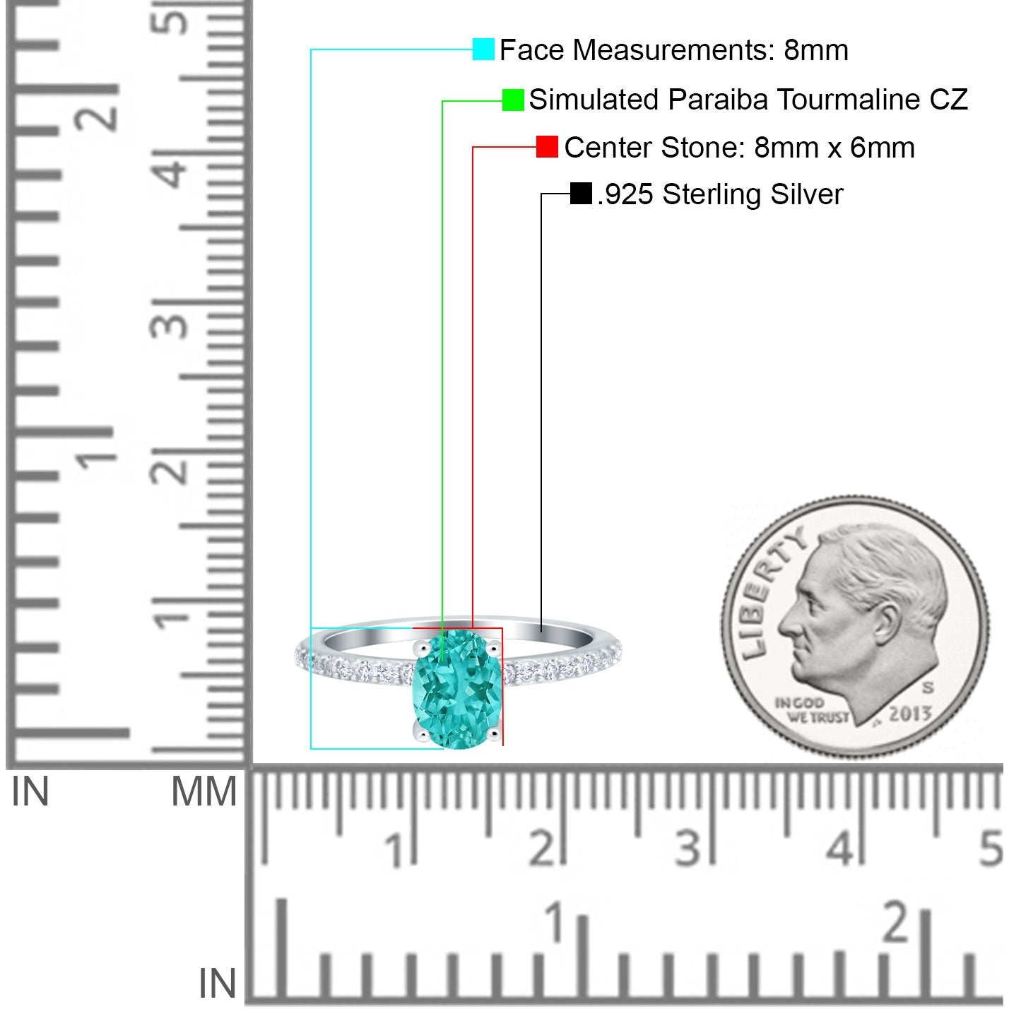 Accent Art Deco Wedding Ring Simulated Paraiba Tourmaline CZ