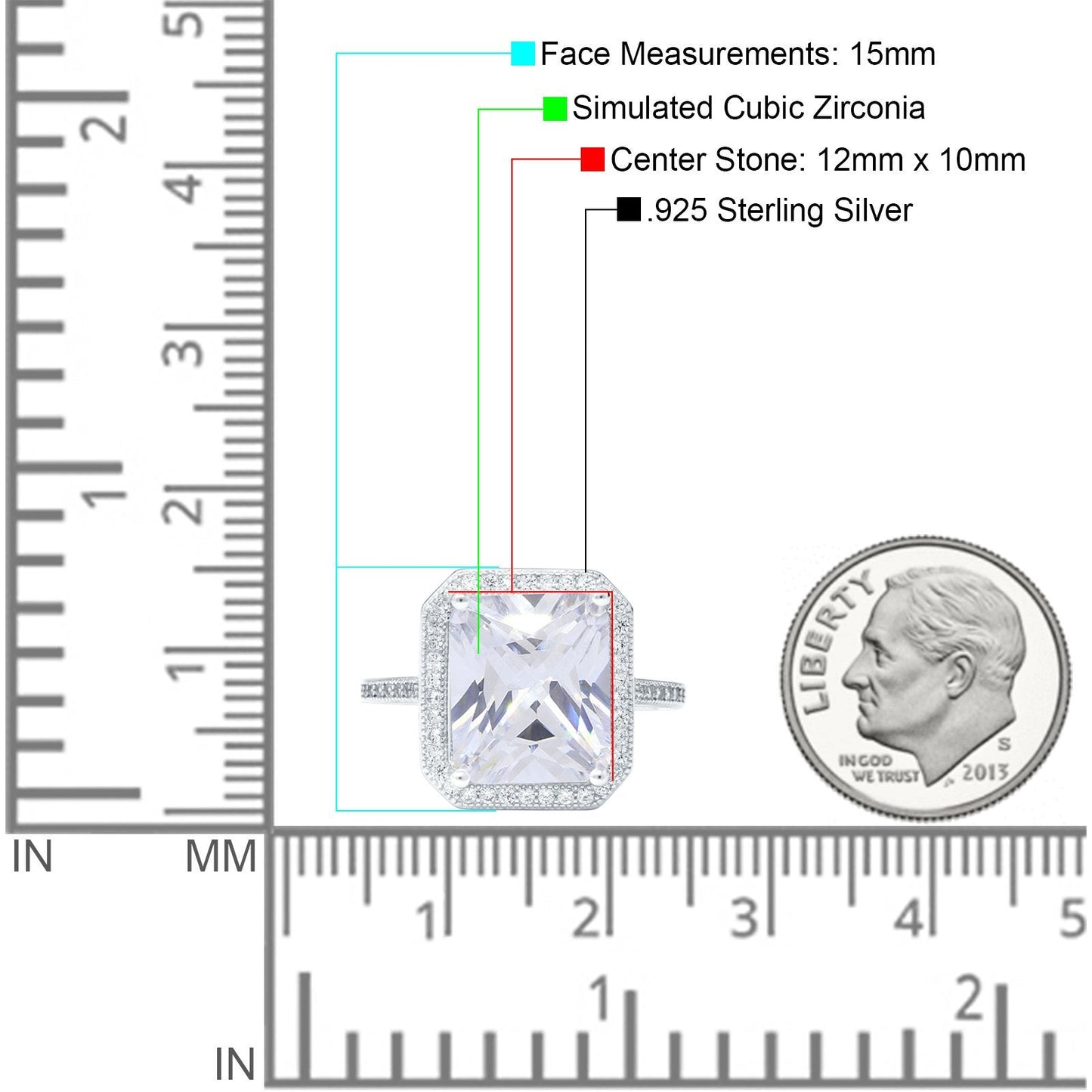 Halo Emerald Cut Engagement Ring Simulated Cubic Zirconia