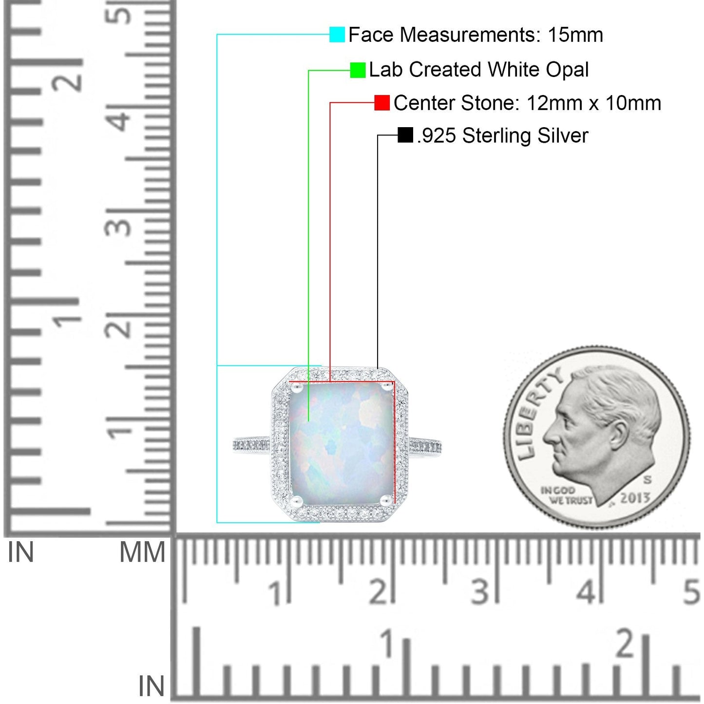 Halo Emerald Cut Engagement Ring Lab Created White Opal