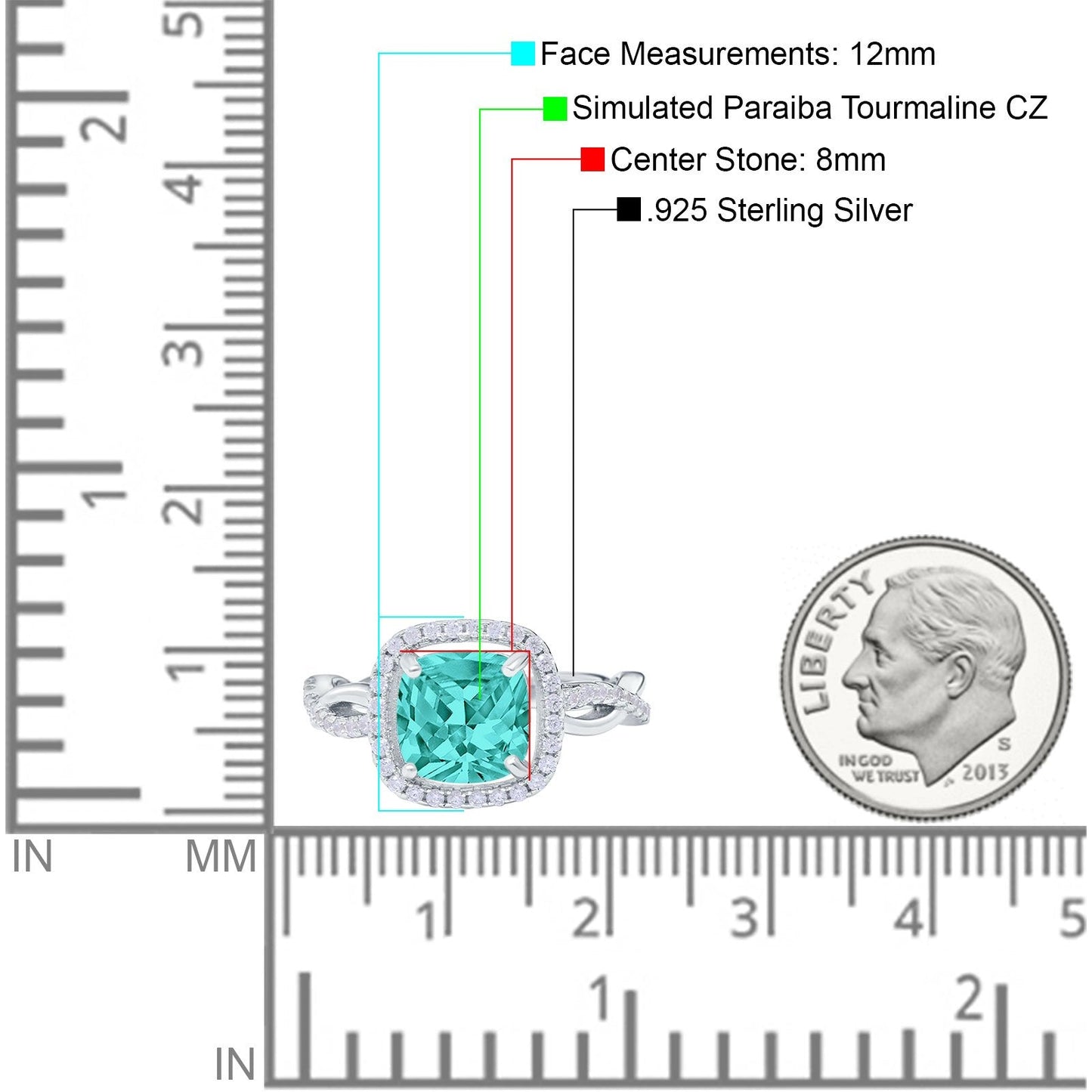 Infinity Shank Cushion Engagement Ring Simulated Paraiba Tourmaline CZ