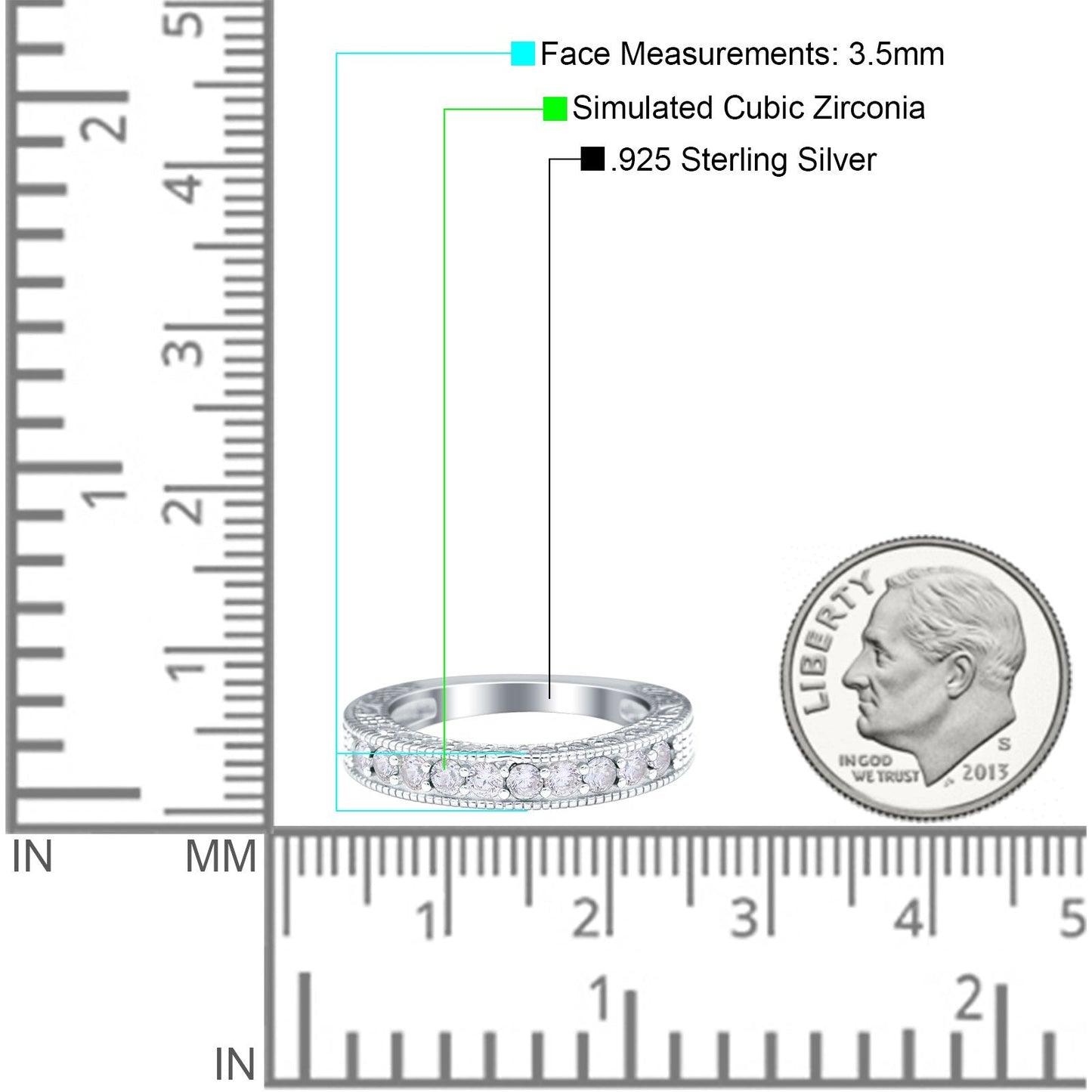 Art Deco Eternity Stackable Band Wedding Ring Simulated CZ