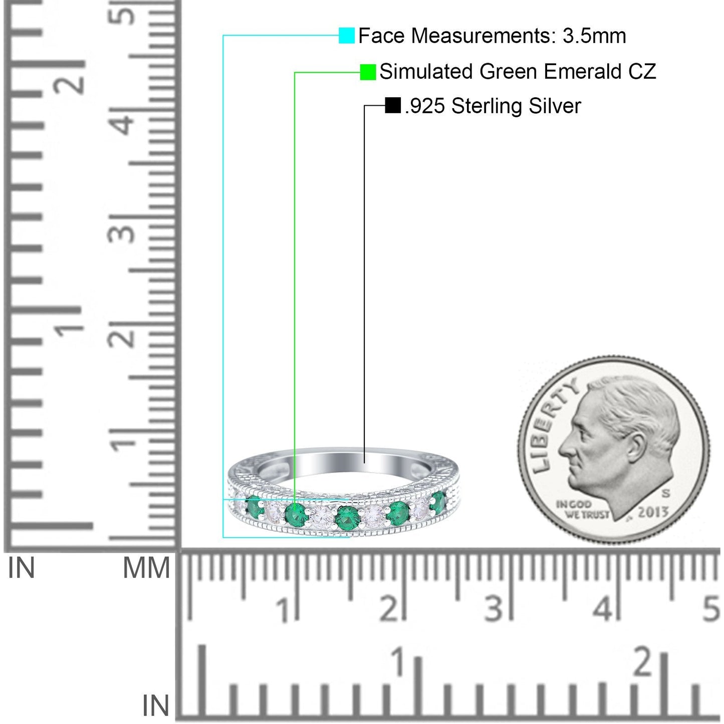 Art Deco Eternity Stackable Band Wedding Ring Simulated Green Emerald CZ