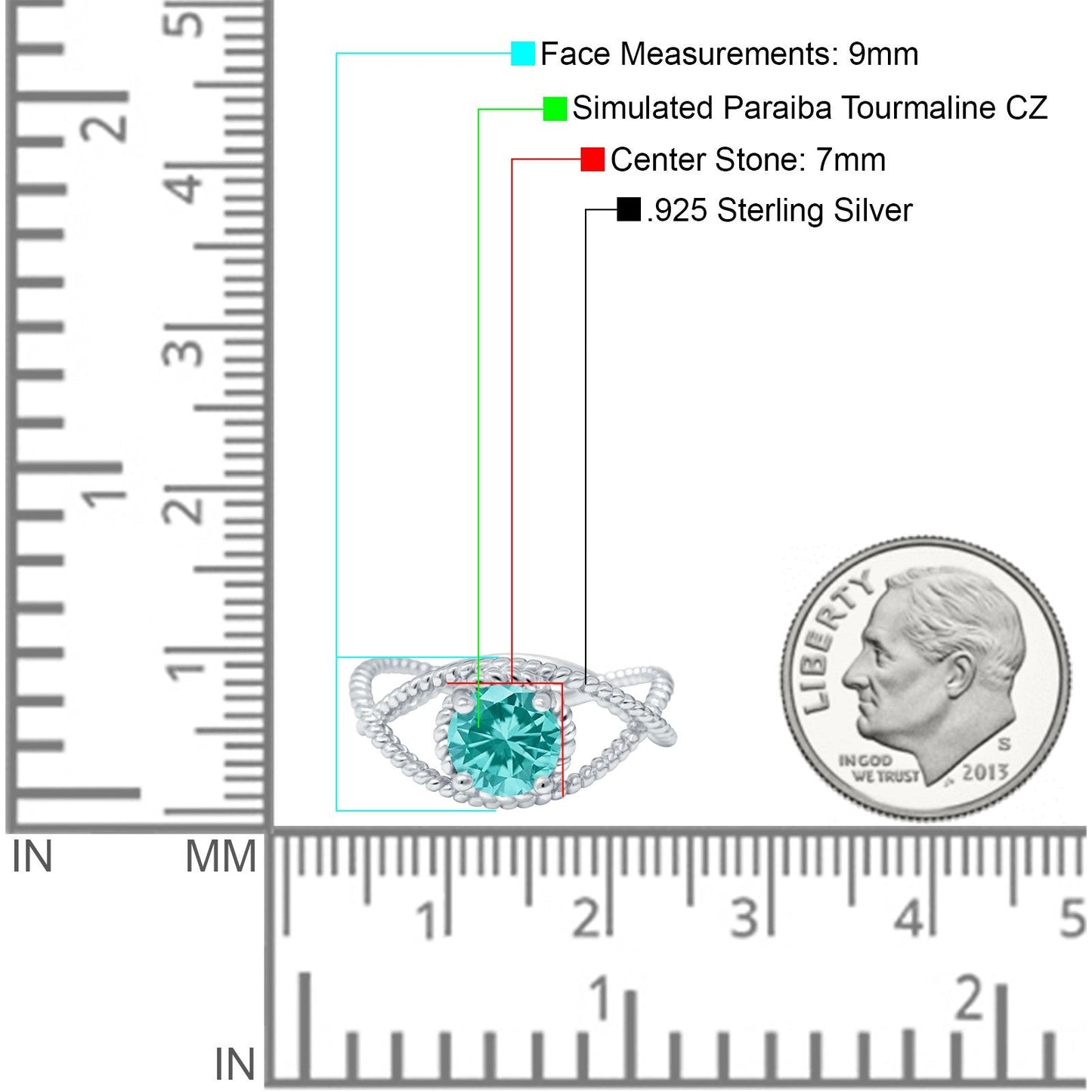 Braided Cable Split Engagement Ring Simulated Paraiba Tourmaline CZ