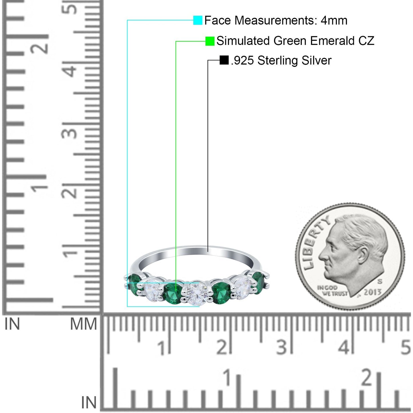 Art Deco Half Eternity Stackable Simulated Green Emerald CZ Wedding Ring