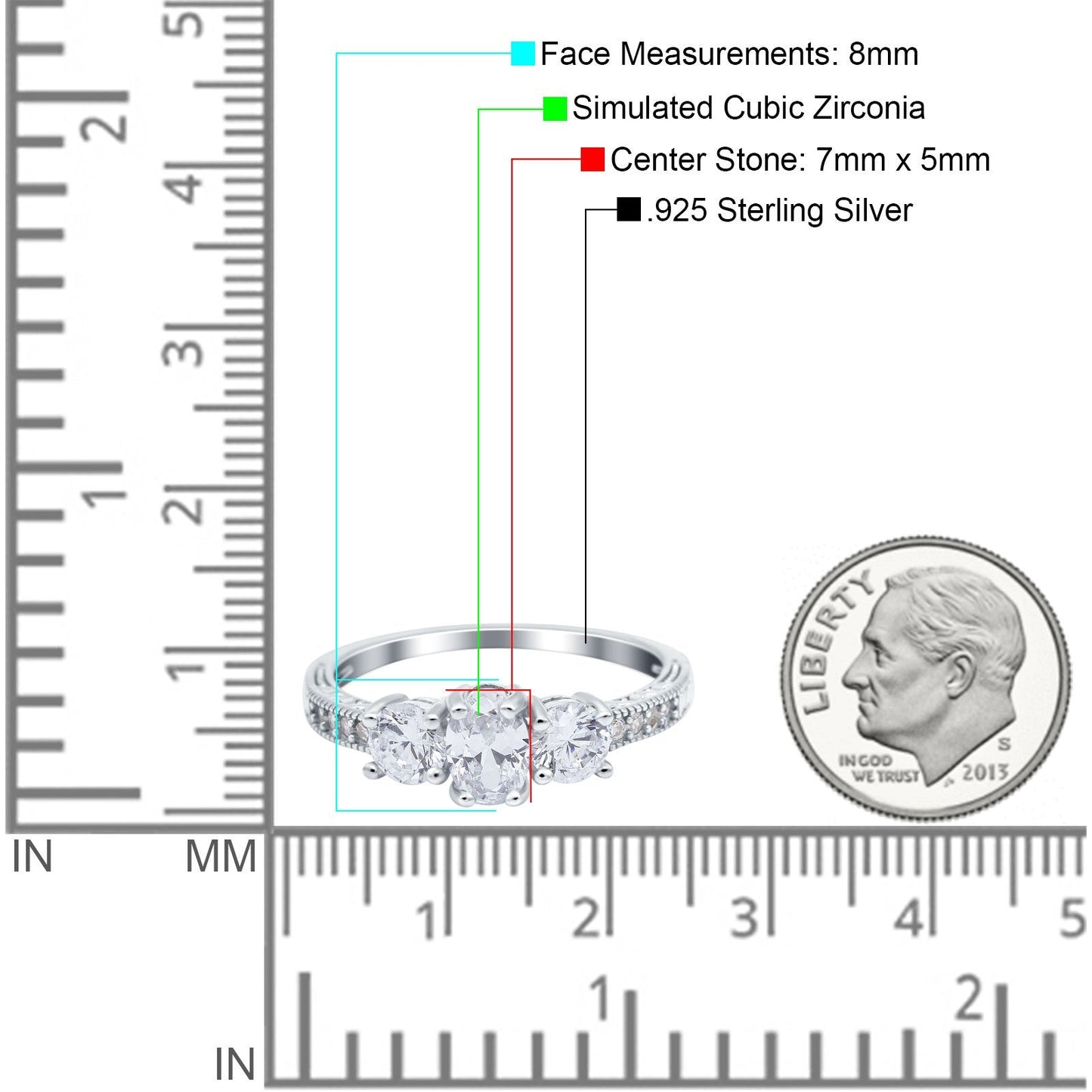 Three Stone Oval Engagement Ring Simulated Cubic Zirconia