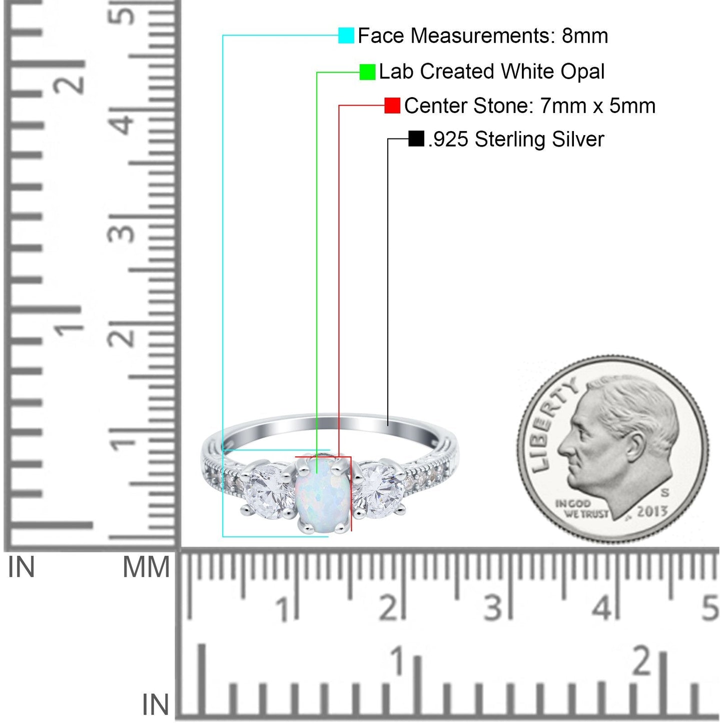 Three Stone Oval Engagement Ring Lab Created White Opal