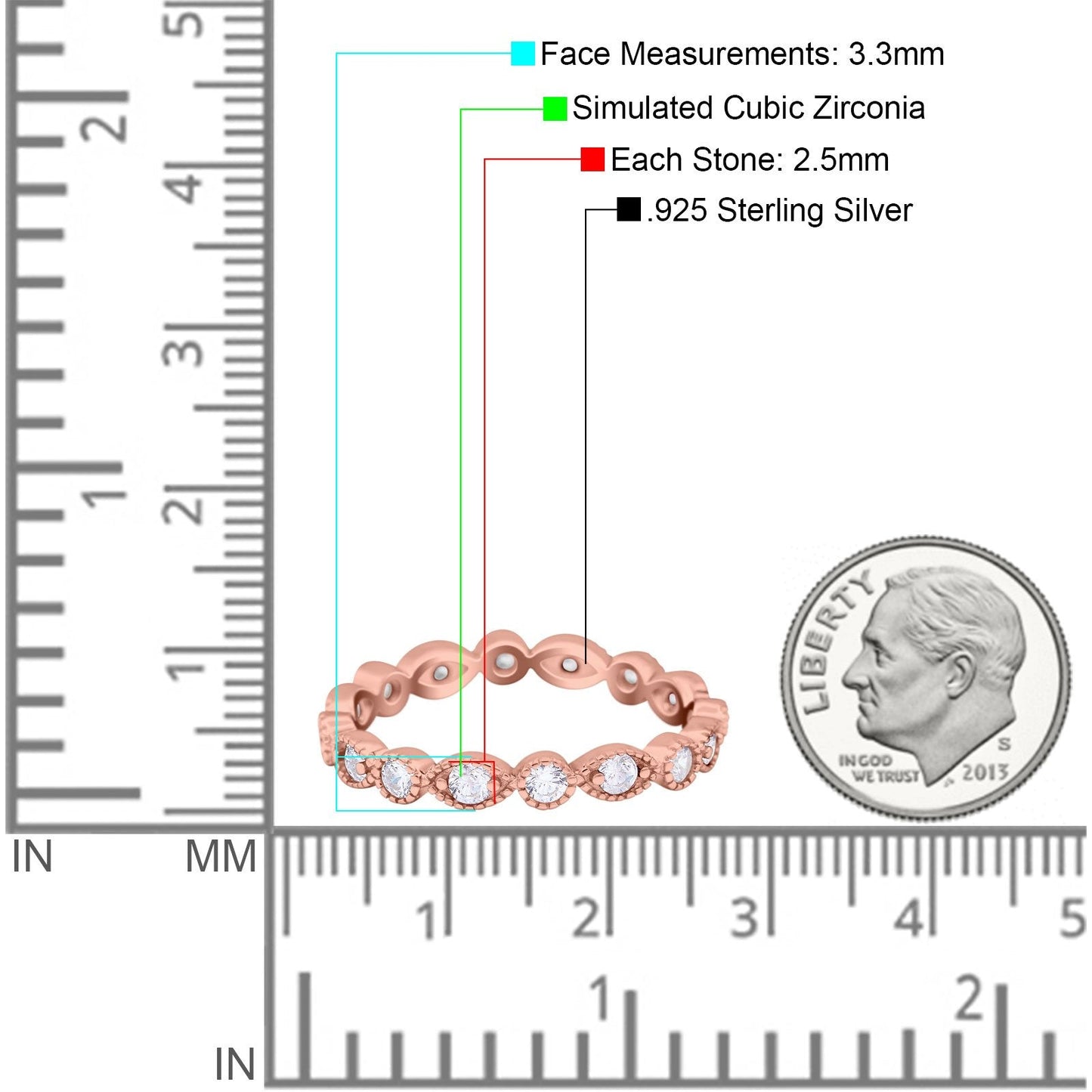 Curved Marquise Full Eternity Stackable Band Rose Tone, Simulated CZ