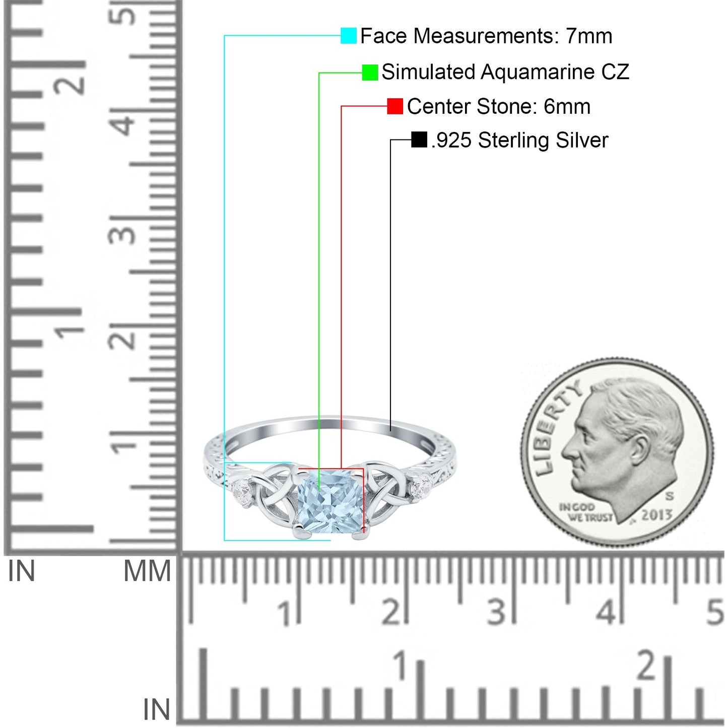 Cushion Celtic Art Deco Engagement Ring Simulated Aquamarine CZ