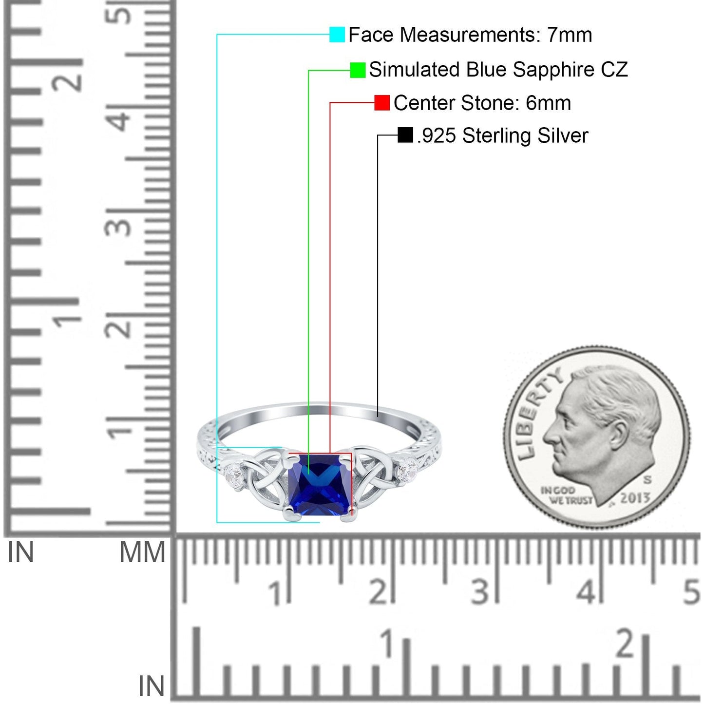 Cushion Celtic Art Deco Engagement Ring Simulated Blue Sapphire CZ