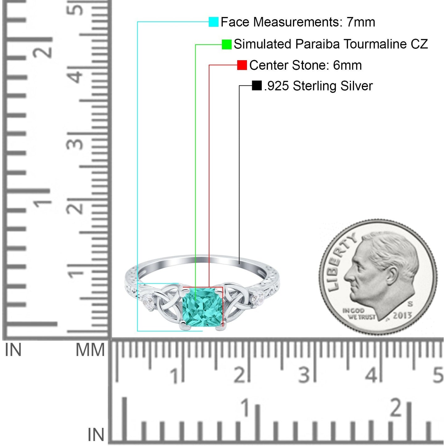 Cushion Celtic Art Deco Engagement Ring Simulated Paraiba Tourmaline CZ