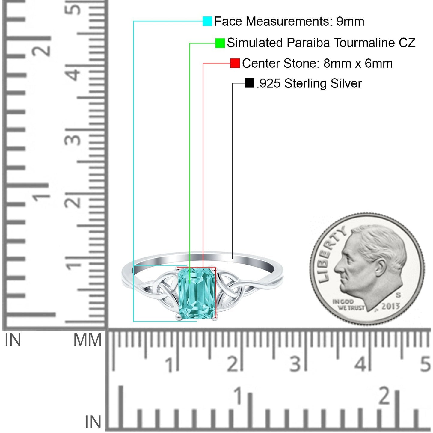 Emerald Cut Simulated Paraiba Tourmaline CZ Engagement Ring