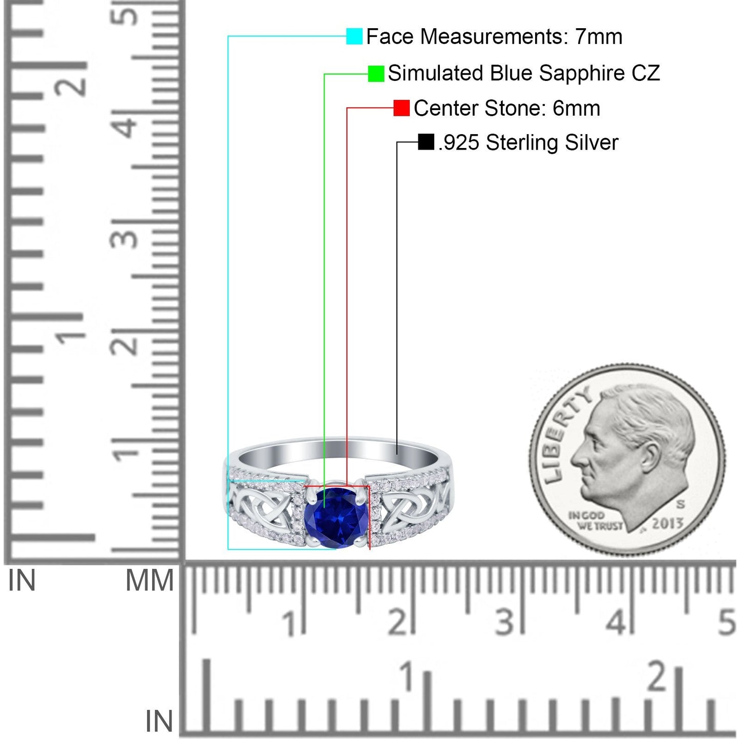 Split Celtic Engagement Ring Round Simulated Blue Sapphire CZ