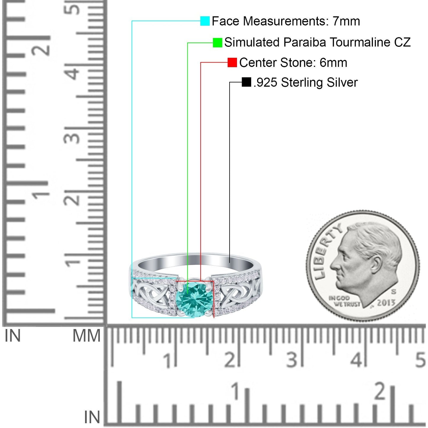 Split Celtic Engagement Ring Round Simulated Paraiba Tourmaline CZ