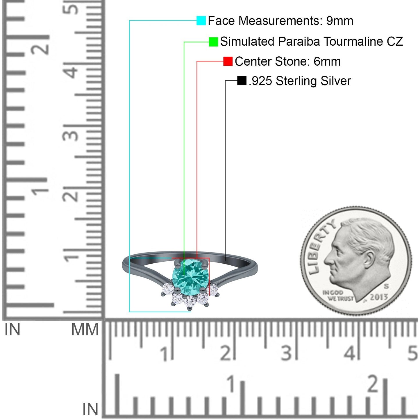 Art Deco V Chevron Engagement Ring Round Black Tone, Simulated Paraiba Tourmaline CZ