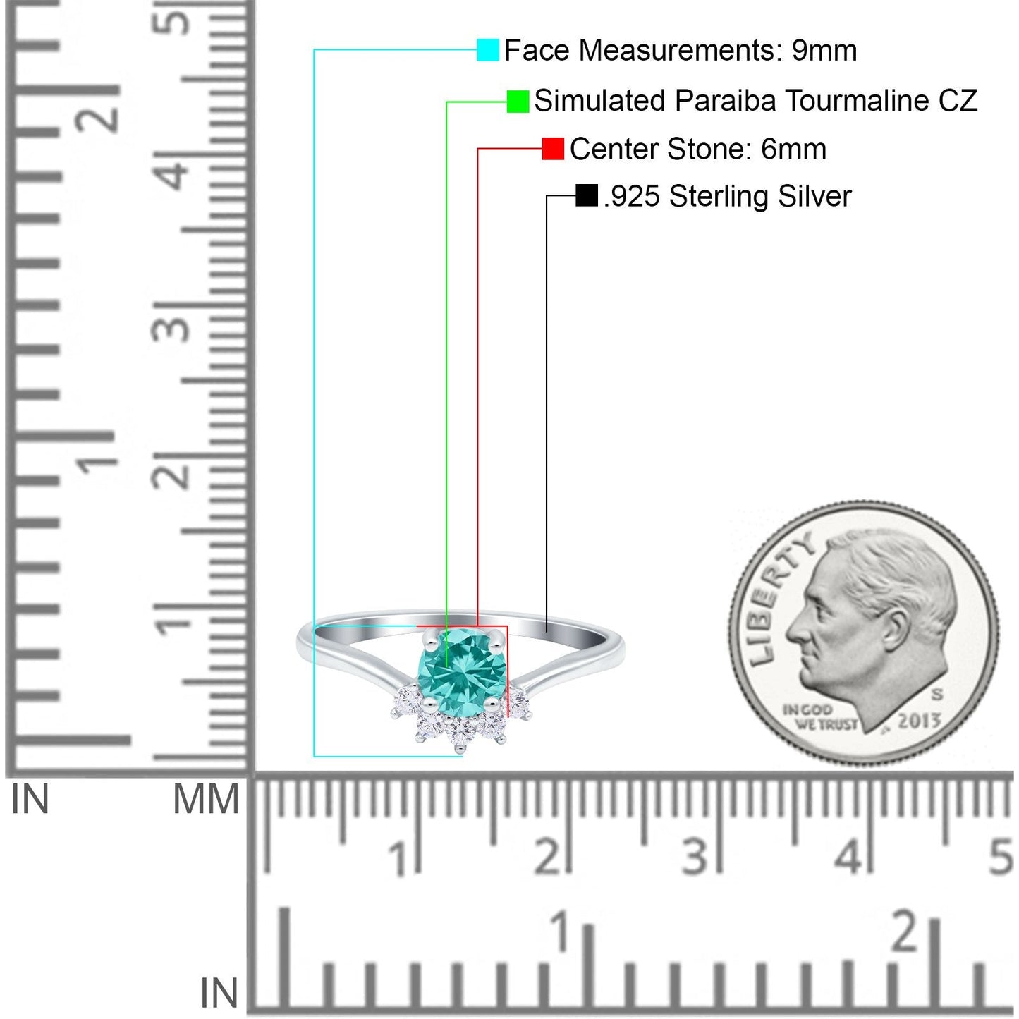 Art Deco V Chevron Engagement Ring Round Simulated Paraiba Tourmaline CZ