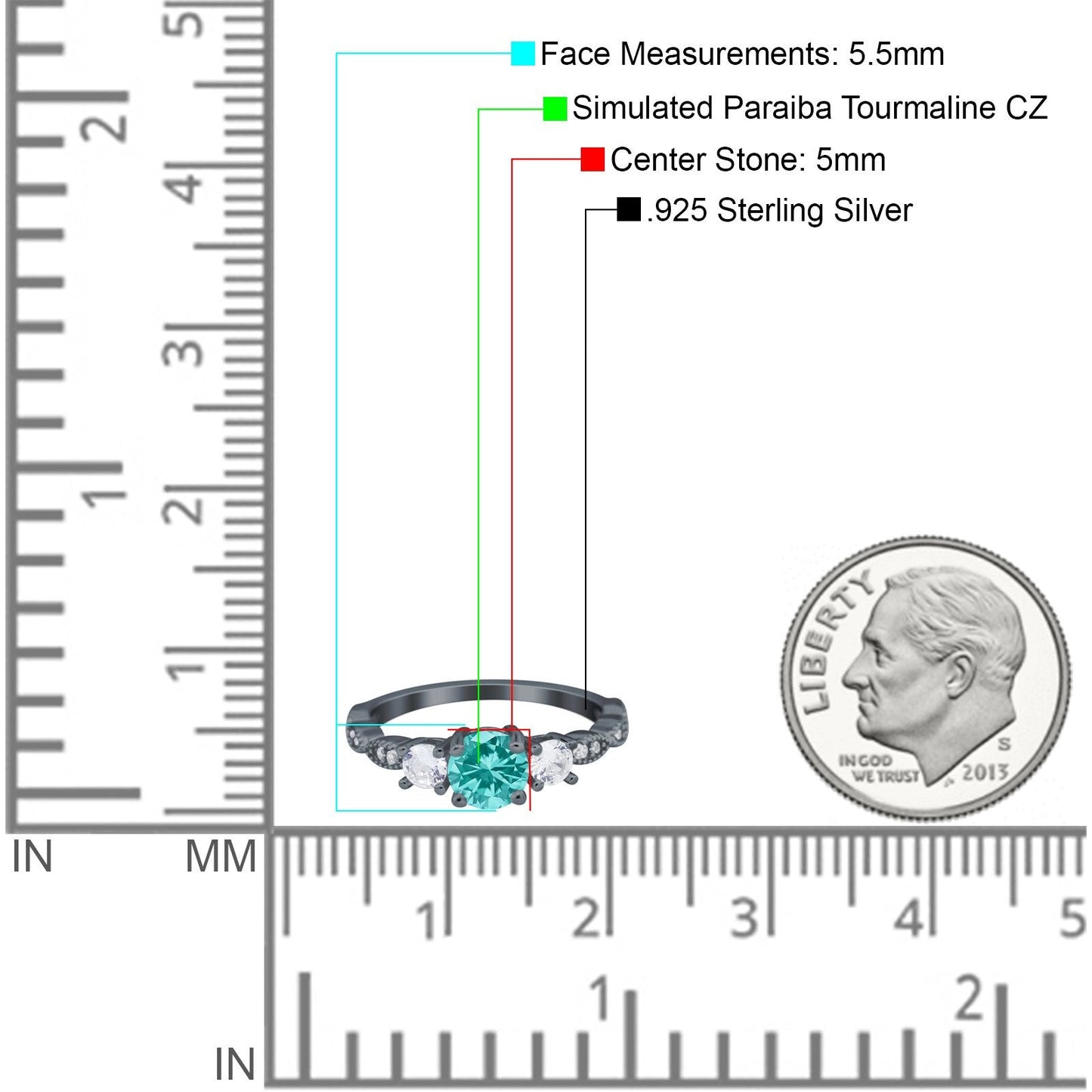 Art Deco Round Black Tone, Simulated Paraiba Tourmaline CZ  Engagement Ring