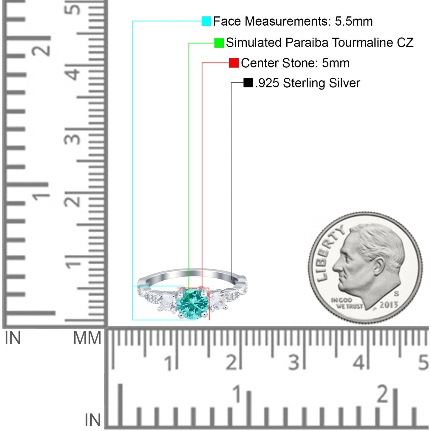 Art Deco Vintage Round Simulated Paraiba Tourmaline CZ Engagement Ring