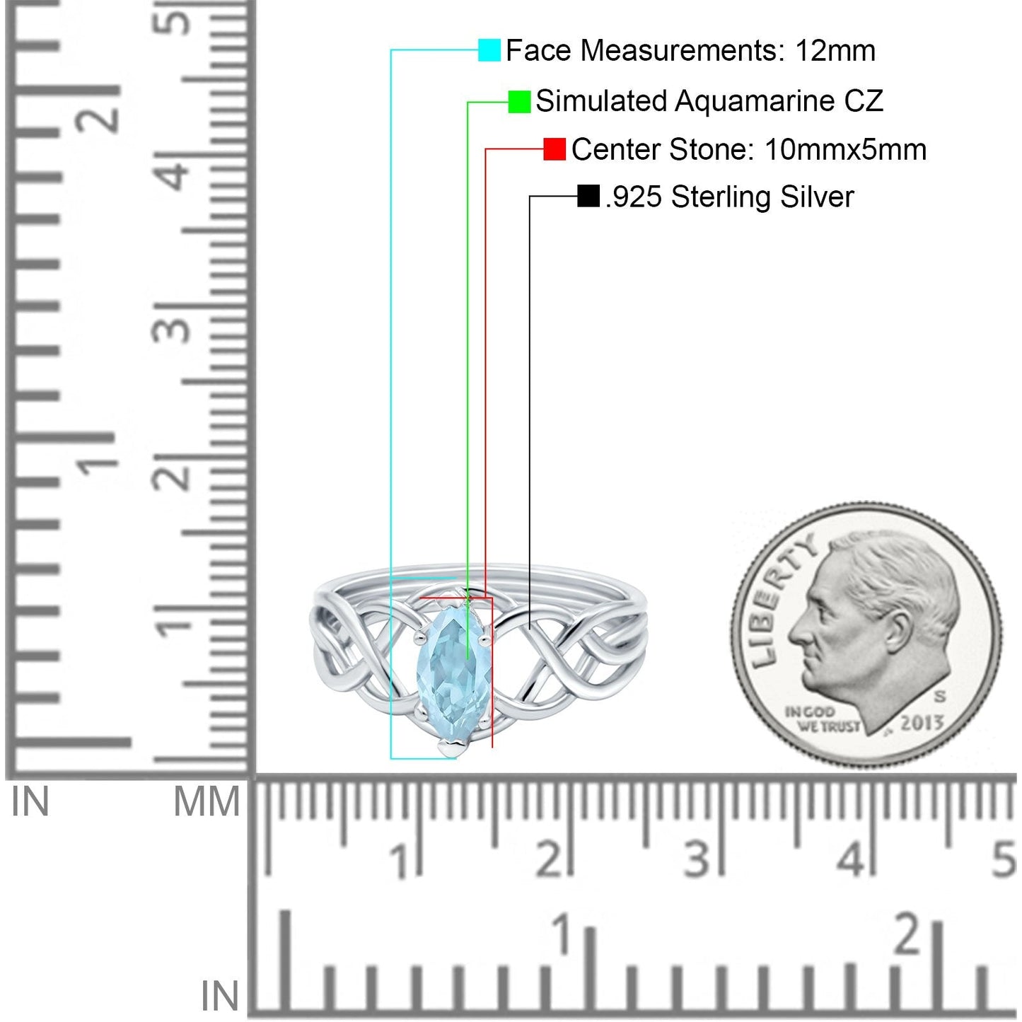 Art Deco Crisscross Wedding Ring Marquise Simulated Aquamarine CZ