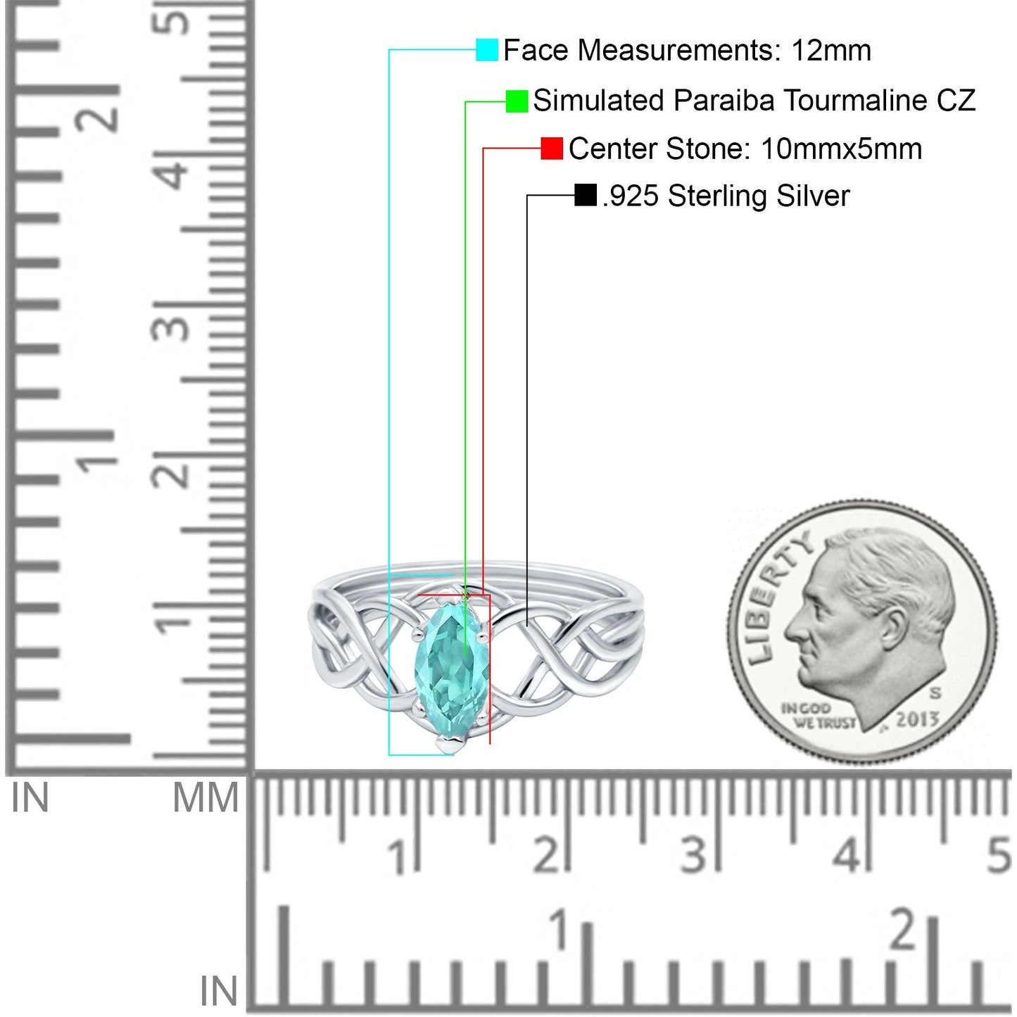 Art Deco Crisscross Wedding Ring Marquise Simulated Paraiba Tourmaline CZ