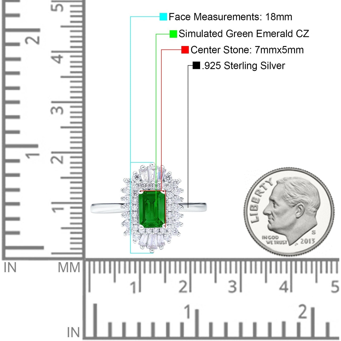 Emerald Cut Vintage Wedding Ring Simulated Green Emerald CZ