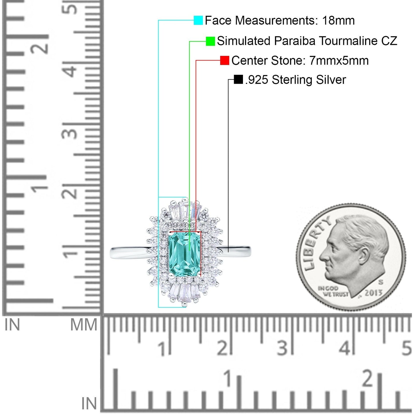 Emerald Cut Vintage Wedding Ring Simulated Paraiba Tourmaline CZ