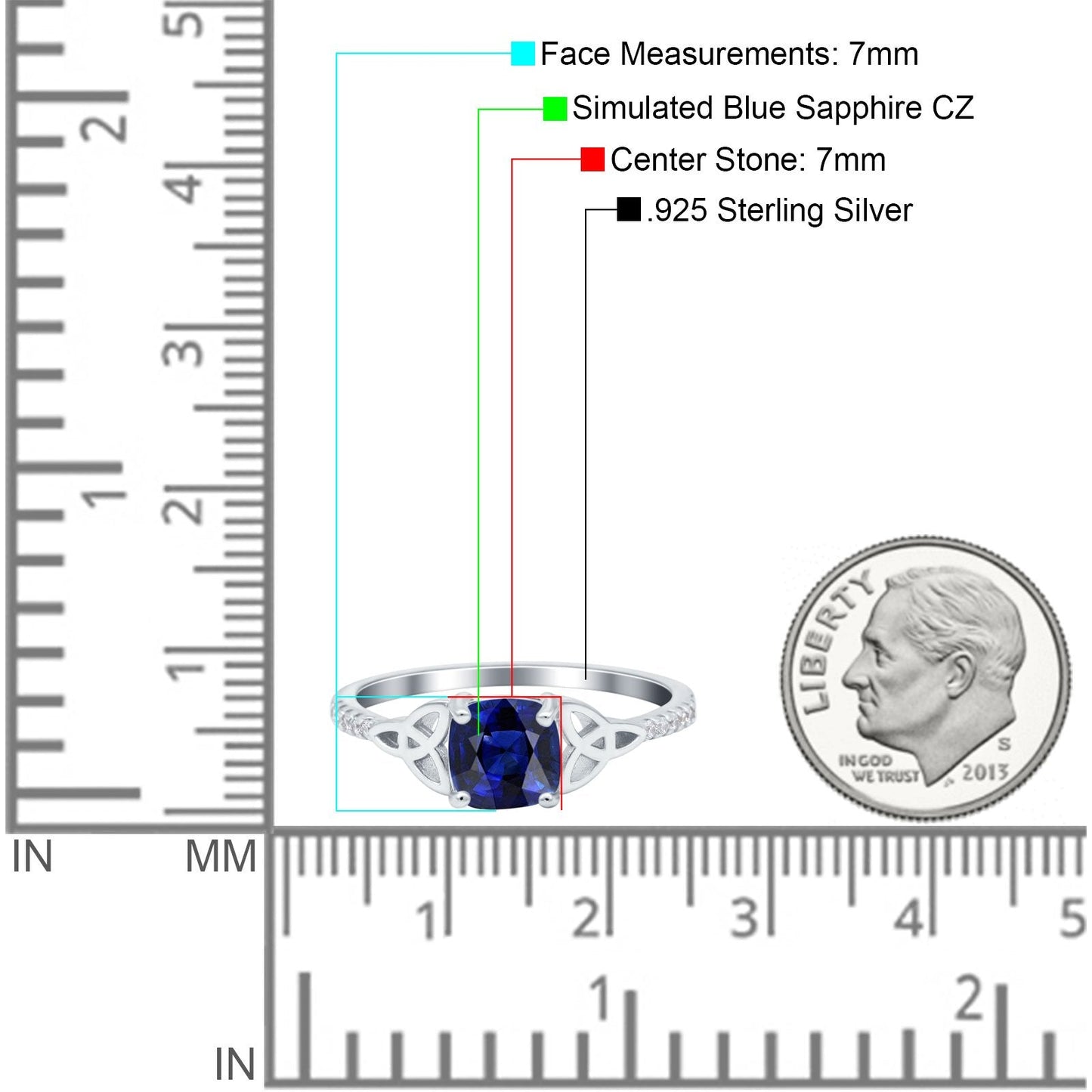 Cushion Cut Celtic Art Deco Wedding Engagement Bridal Ring Round Simulated Blue Sapphire CZ