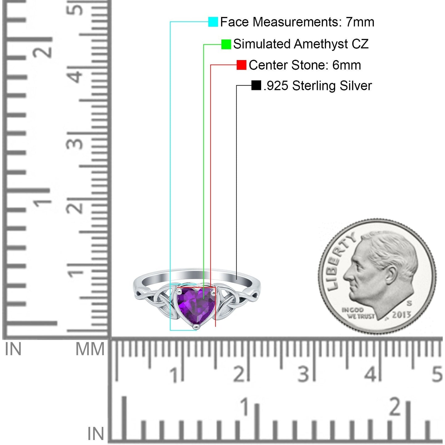 Heart Celtic Wedding Promise Ring Simulated Amethyst CZ