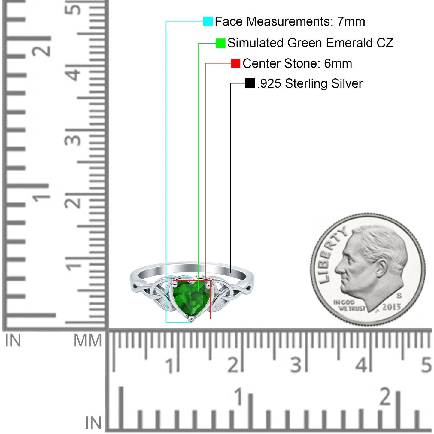 Heart Celtic Wedding Promise Ring Simulated Green Emerald CZ