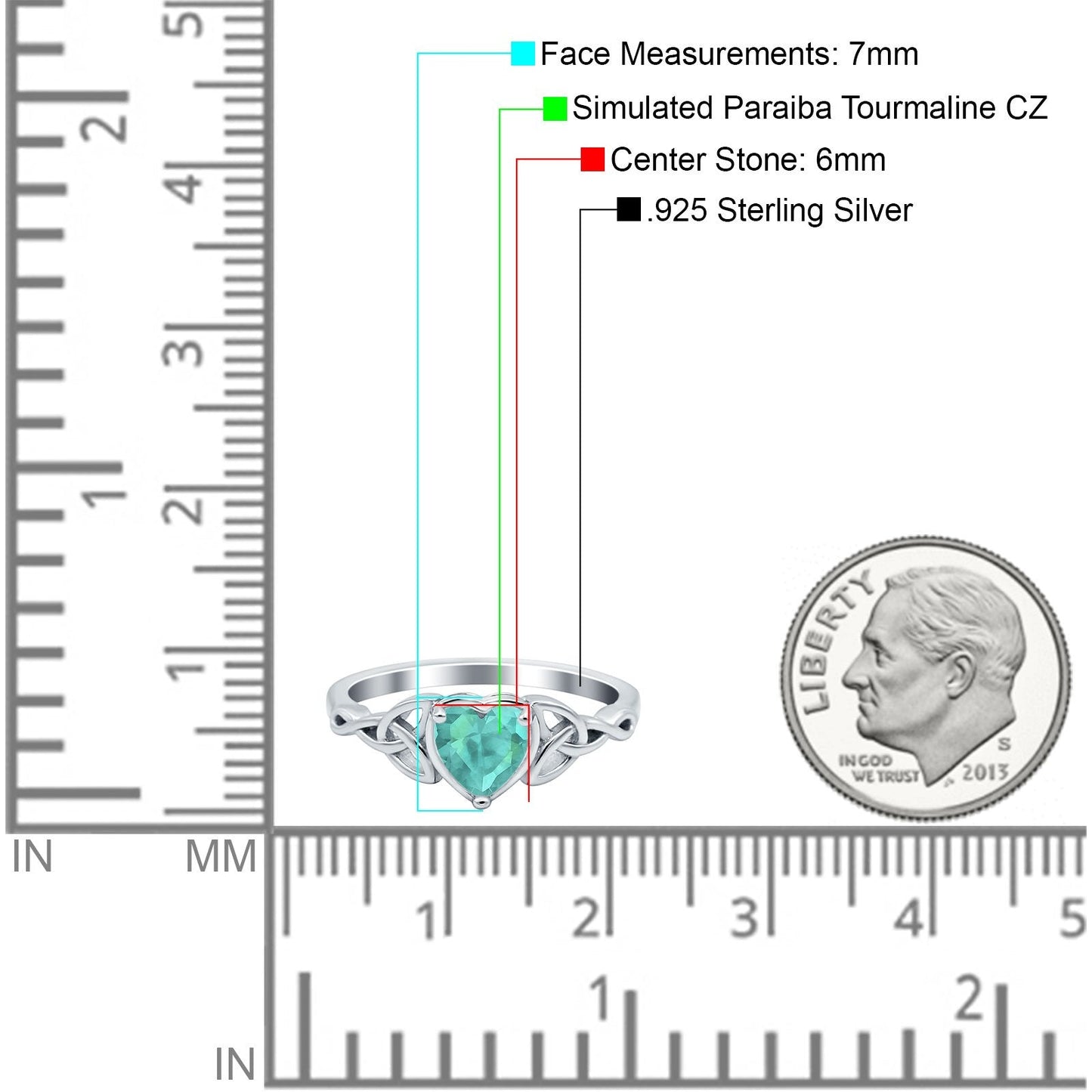 Heart Celtic Simulated Paraiba Tourmaline CZ Wedding Promise Ring