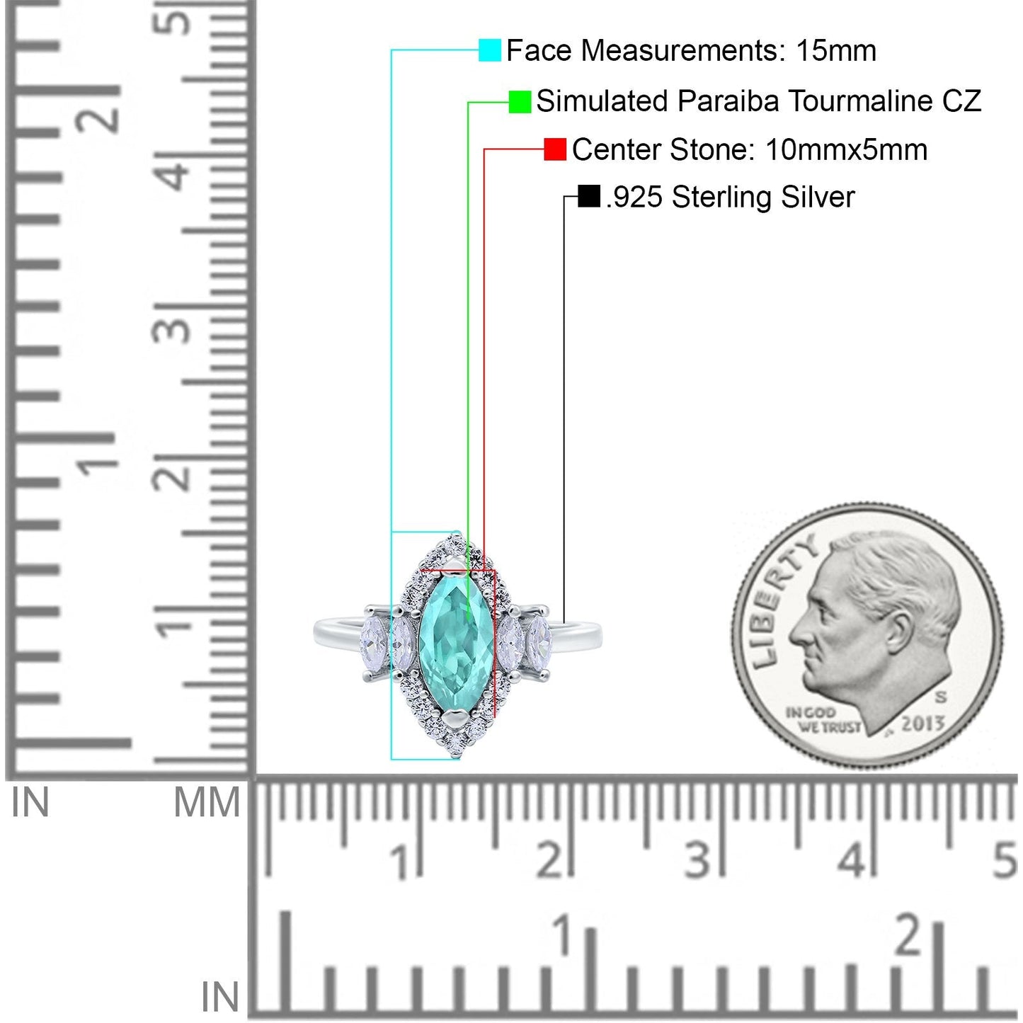 Marquise Vintage Wedding Ring Simulated Paraiba Tourmaline CZ