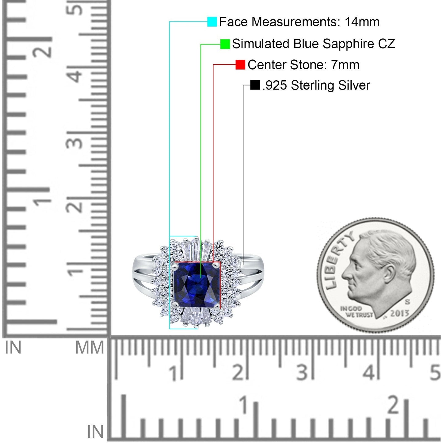 Cushion Cut Art Deco Wedding Ring Simulated Blue Sapphire CZ