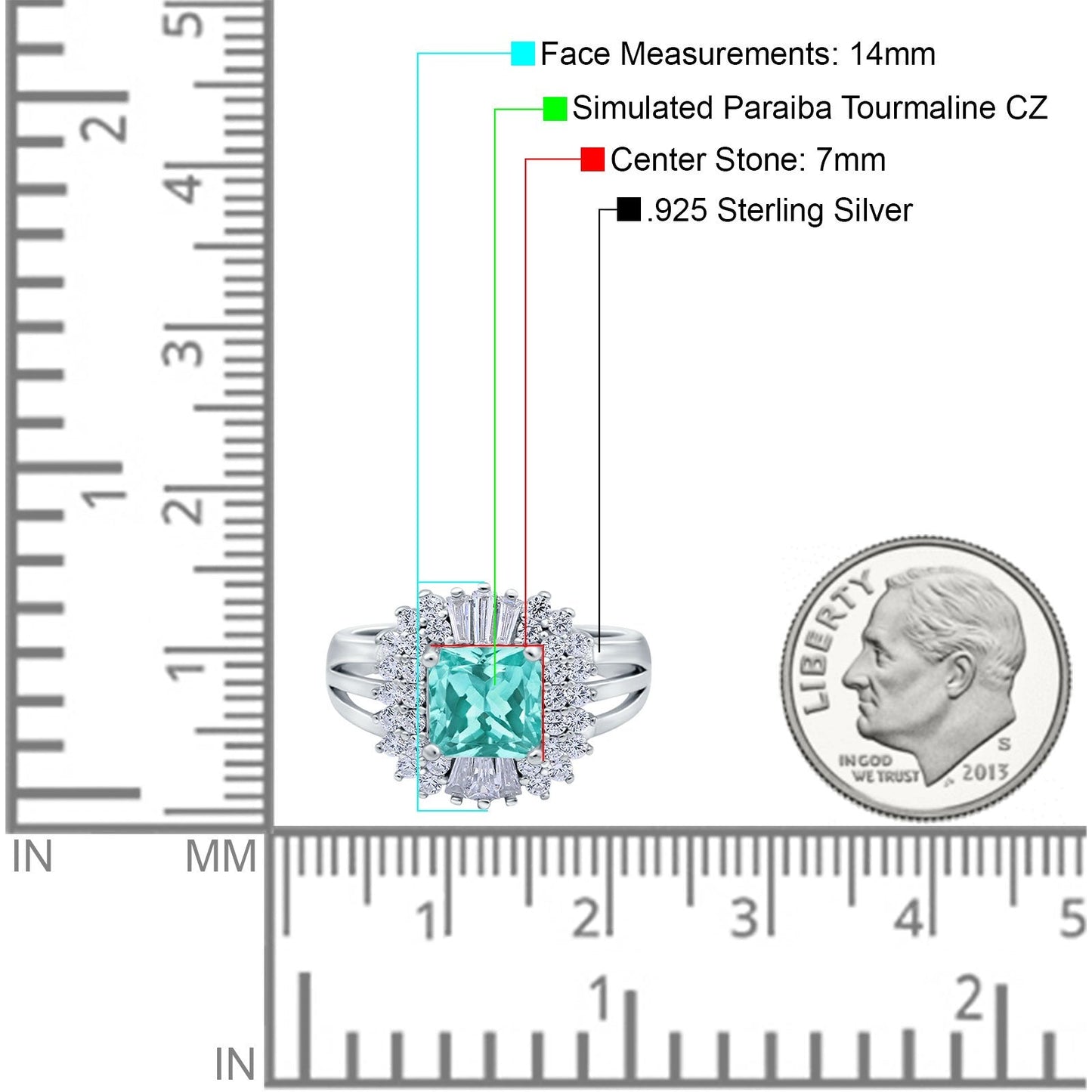 Cushion Cut Art Deco Wedding Ring Simulated Paraiba Tourmaline CZ