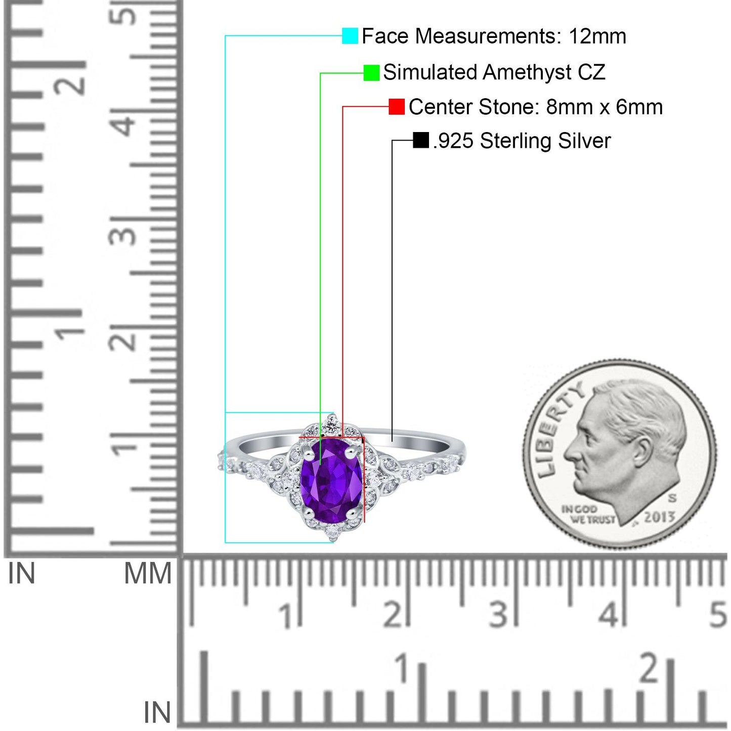 Oval Accent Vintage Simulated Amethyst CZ Engagement Ring