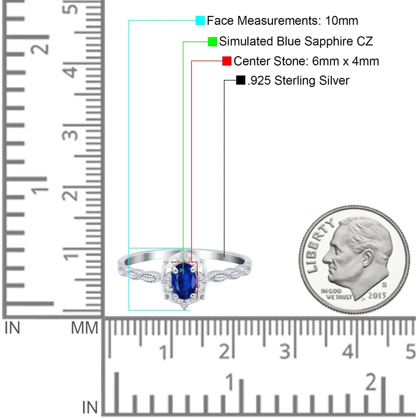 Oval Vintage Floral Engagement Ring Simulated Blue Sapphire CZ