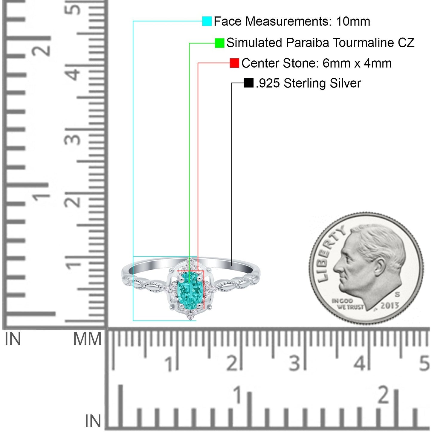 Oval Vintage Floral Engagement Ring Simulated Paraiba Tourmaline CZ