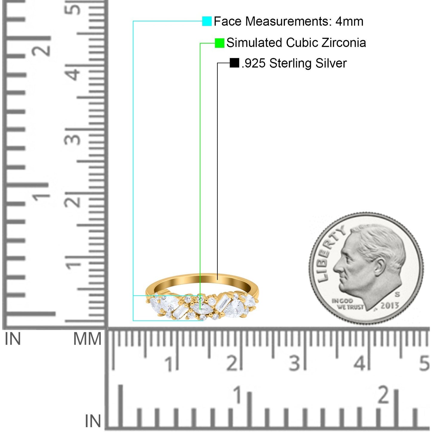 Half Eternity Marquise Baguette Wedding Band Ring Yellow Tone, Simulated Cubic Zirconia