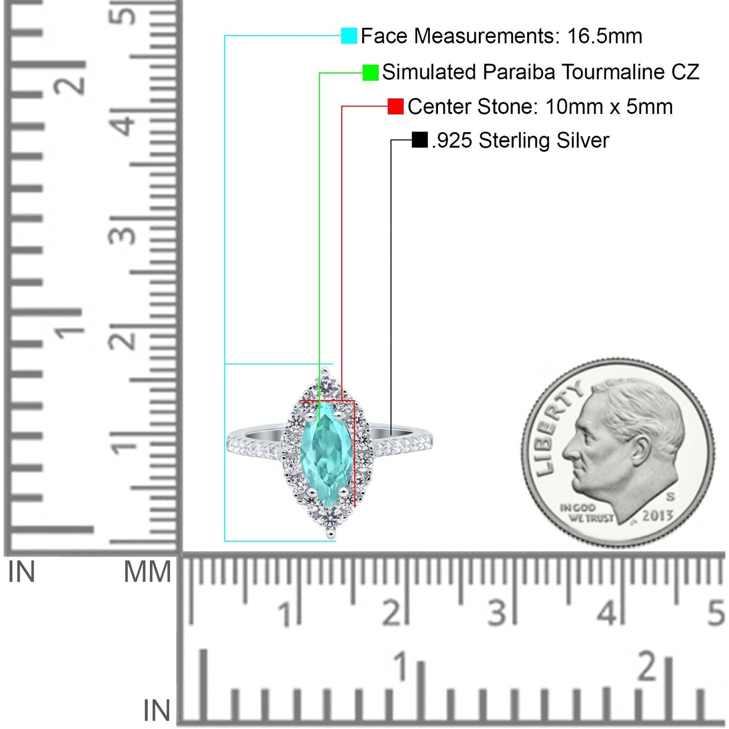 Halo Marquise Art Deco Wedding Ring Simulated Paraiba Tourmaline CZ