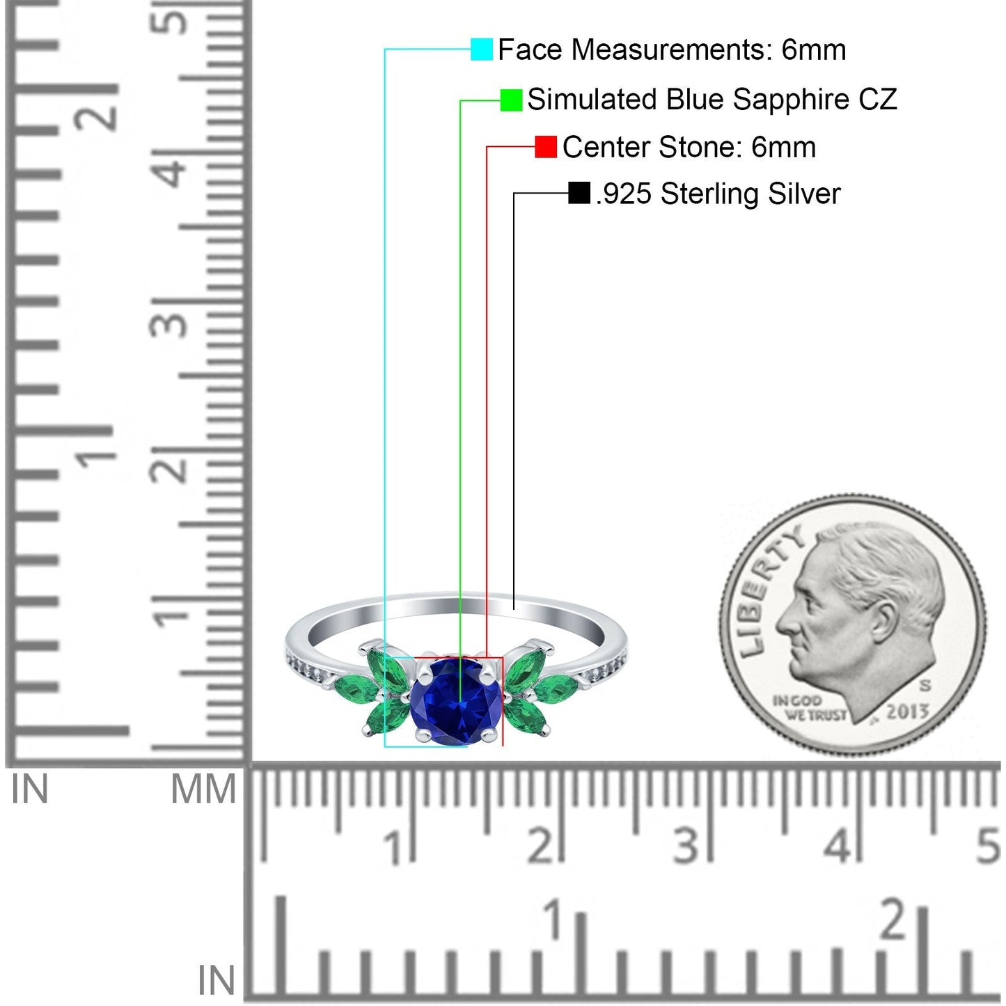 Marquise Green Emerald Blue Sapphire CZ Wedding Ring