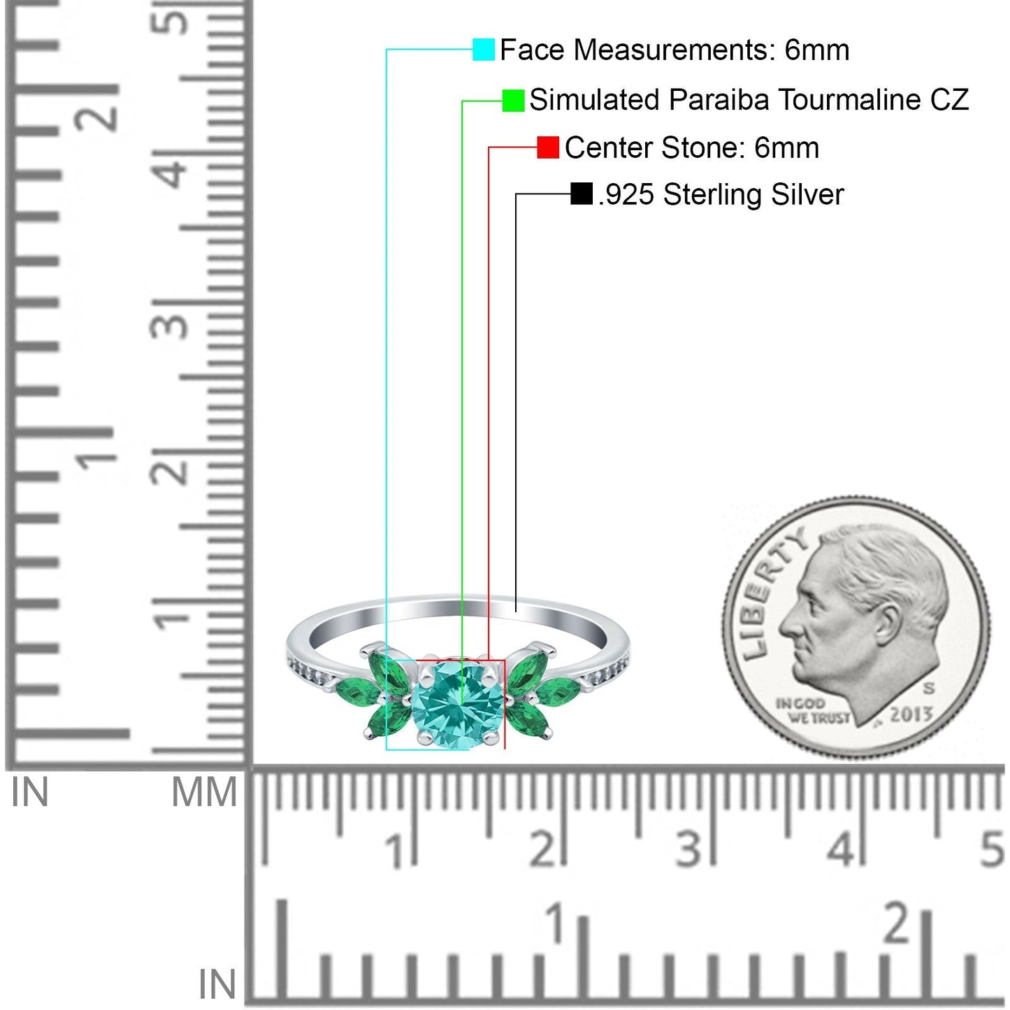 Marquise Green Emerald Paraiba Tourmaline CZ Wedding Ring